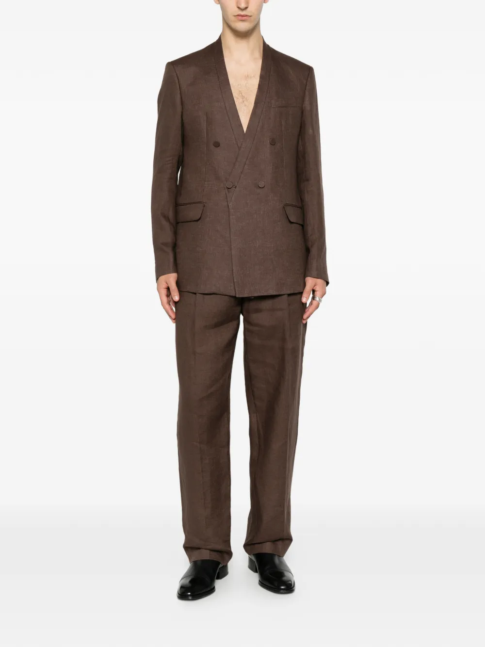 PANTALONE UOMO PALAZZO IN LINO FANGO MARSEM P056 FANGO MARSEM 