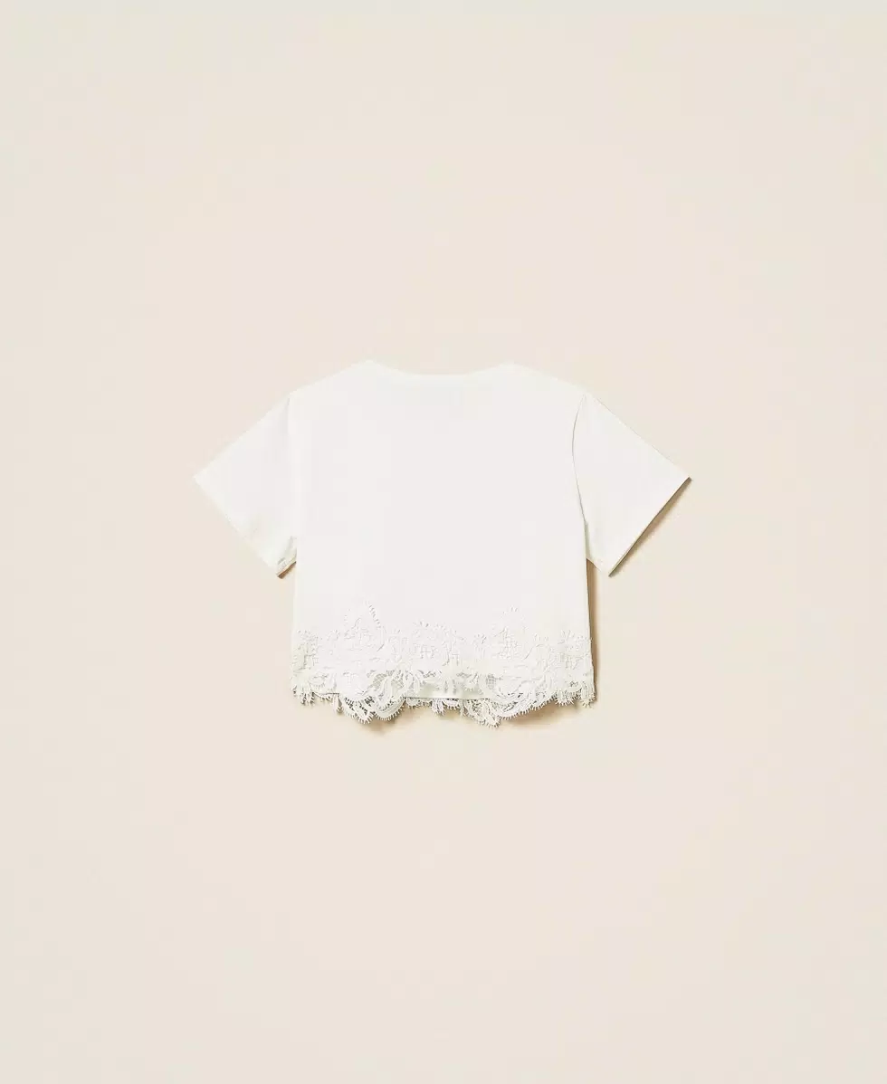 T-SHIRT BAMBINA CON PIZZO E LOGO BIANCO TWINSET 261GJ2090 BIANCO TWINSET KIDS 