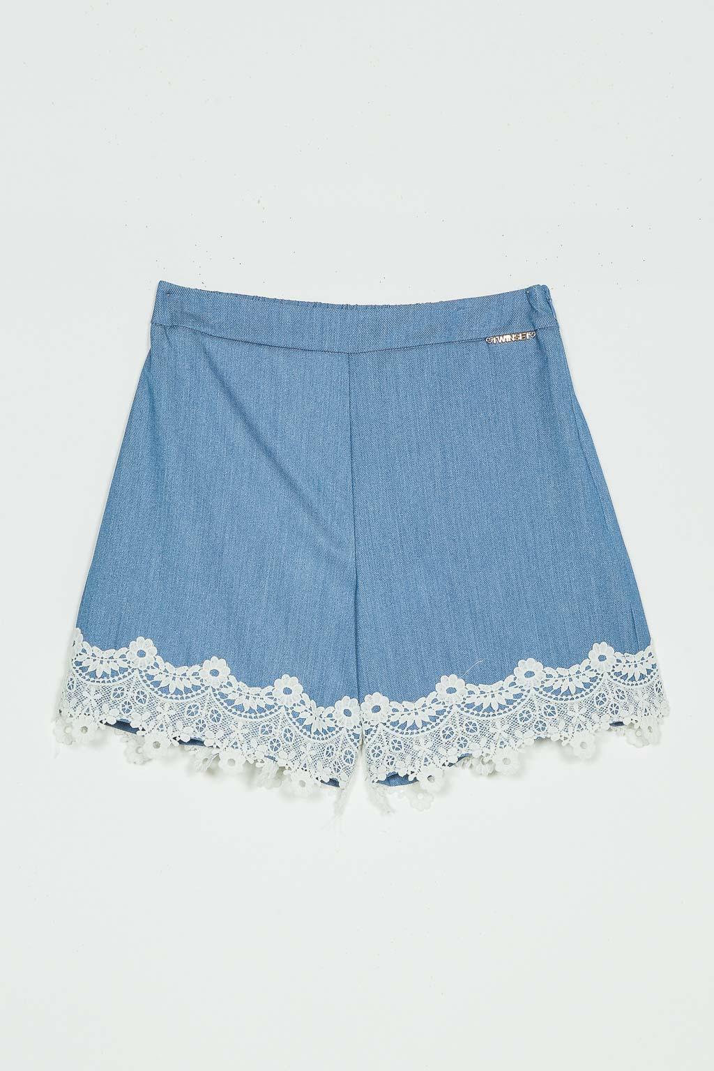 SHORTS BAMBINA  CON PIZZO IN FIL-A-FIL SKYLINE TWINSET 261GJ2Q12 SKYLINE TWINSET KIDS 