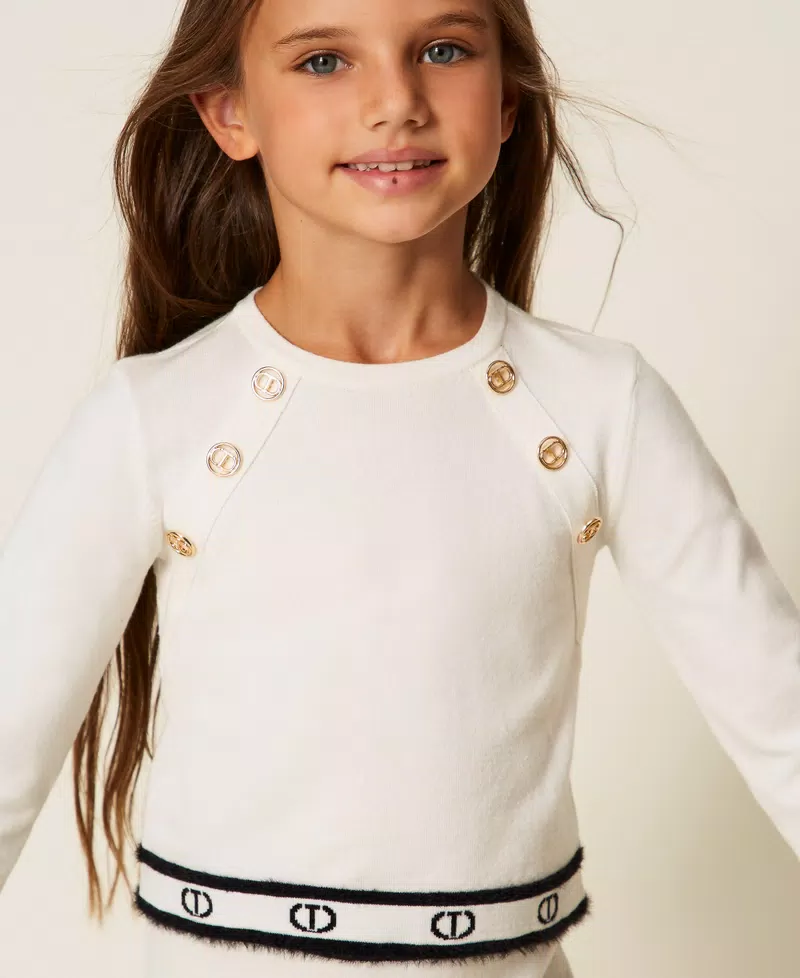 magliaBAMBINA CROPPED IN MAGLIA CON logo ovaL e bottoni ORO NERA TWINSET 252GJ3073 BIANCO-NERO TWINSET KIDS 