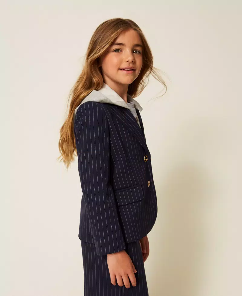 Giacca BAMBINA  blazer gessata con cappuccio BLU TWINSET 25GJ2040 BLU TWINSET KIDS 