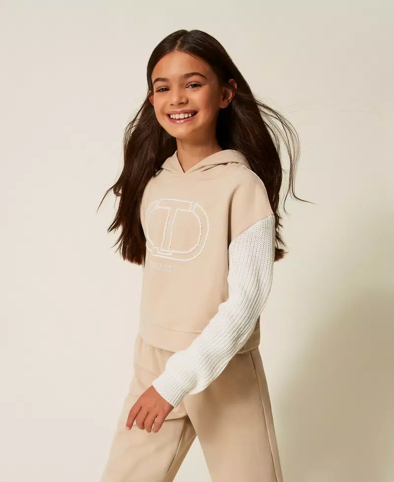 FELPA BAMBINA MANICHE IN LANA TWINSET 252GJ2060 SAND DARK\ MILK TWINSET KIDS 