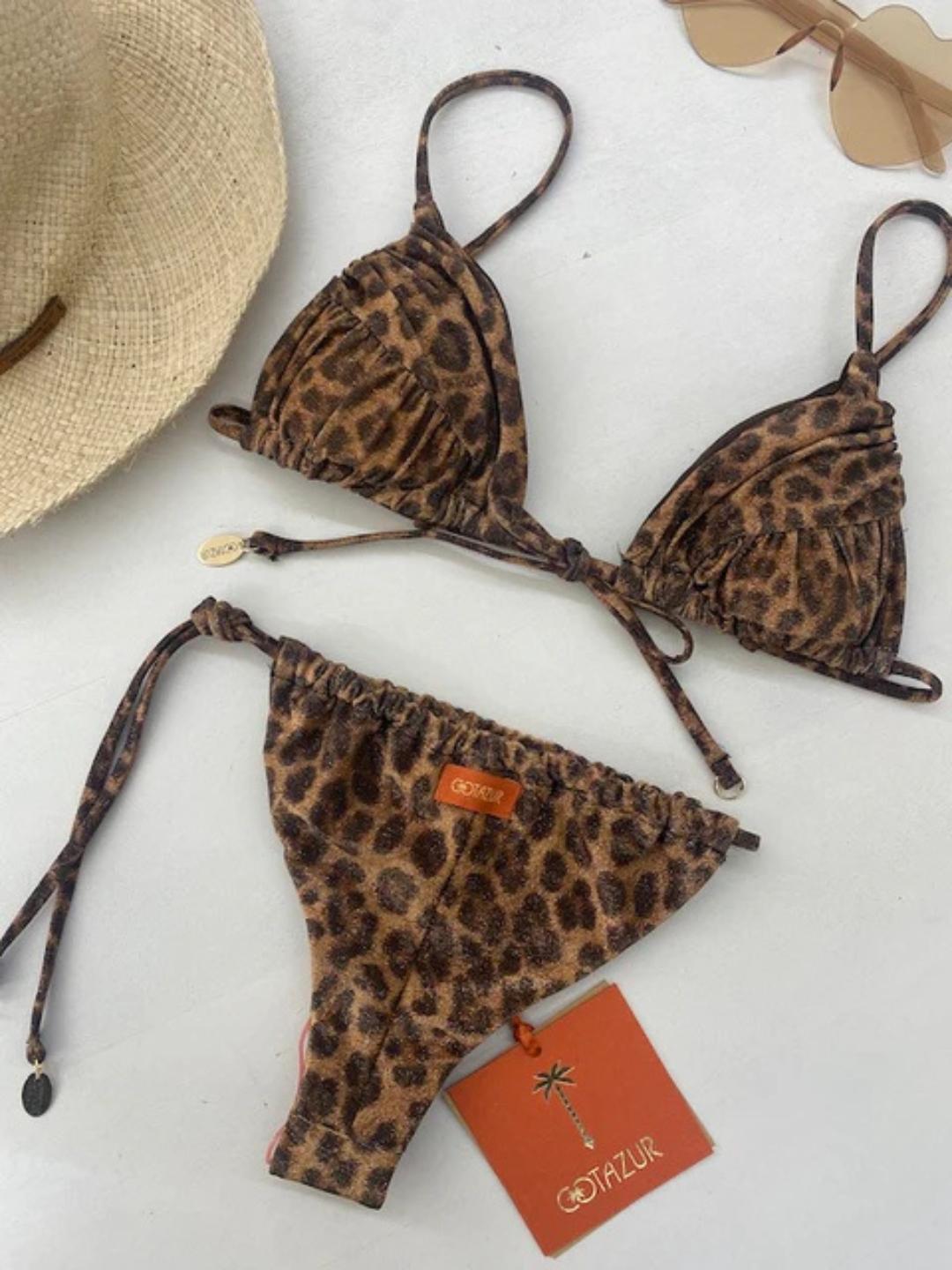 bikini donna traingolo arricciato e slip con laccetti lurex maculato cotazur BKC61053 UNICA COTAZUR 