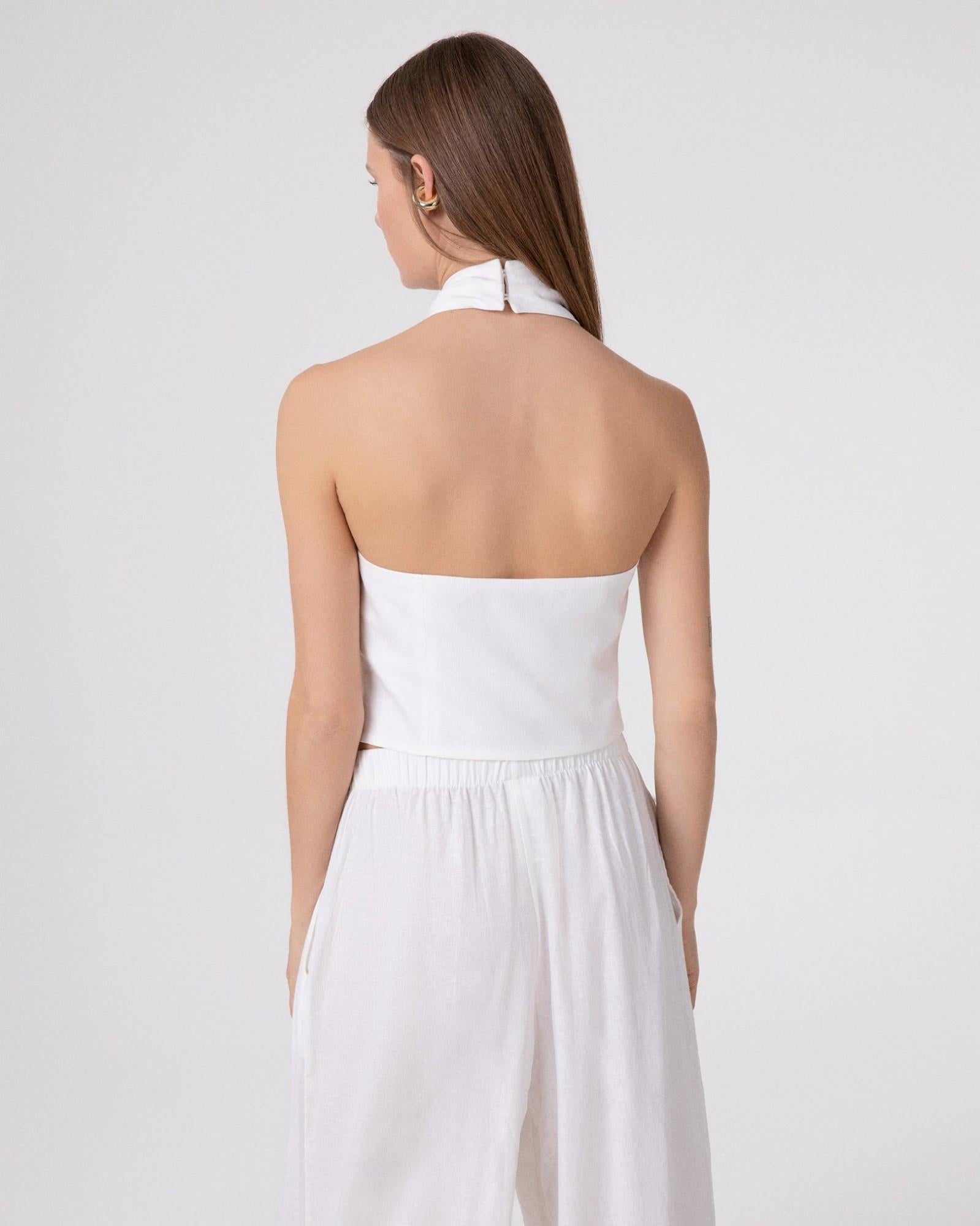 TOP DONNA  IN LINO CON INCROCIO AL COLLO BIANCO HINNOMINATE HMABW02635 BIANCO HINNOMINATE 