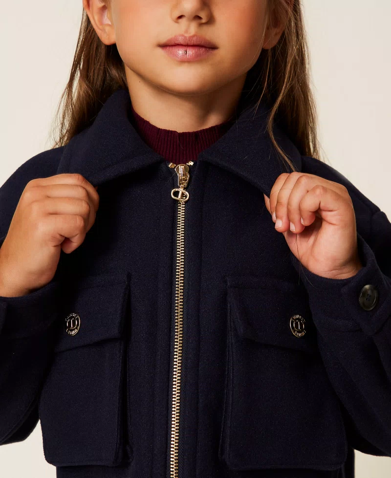 CAPPOTTINO BAMBINA CORTO IN PANNO CON ZIP BLU TWINSET 252GJ2151 CLASSIC BLU TWINSET KIDS 