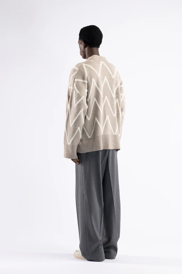 CARDIGAN UOMO OVERSIZE MOTIVO GEOMETRICO BEIGE I'M BRIAN MA3418 BEIGE I'M BRIAN 