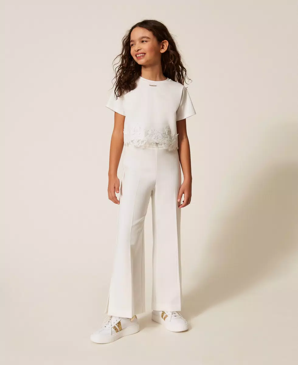 T-SHIRT BAMBINA CON PIZZO E LOGO BIANCO TWINSET 261GJ2090 BIANCO TWINSET KIDS 