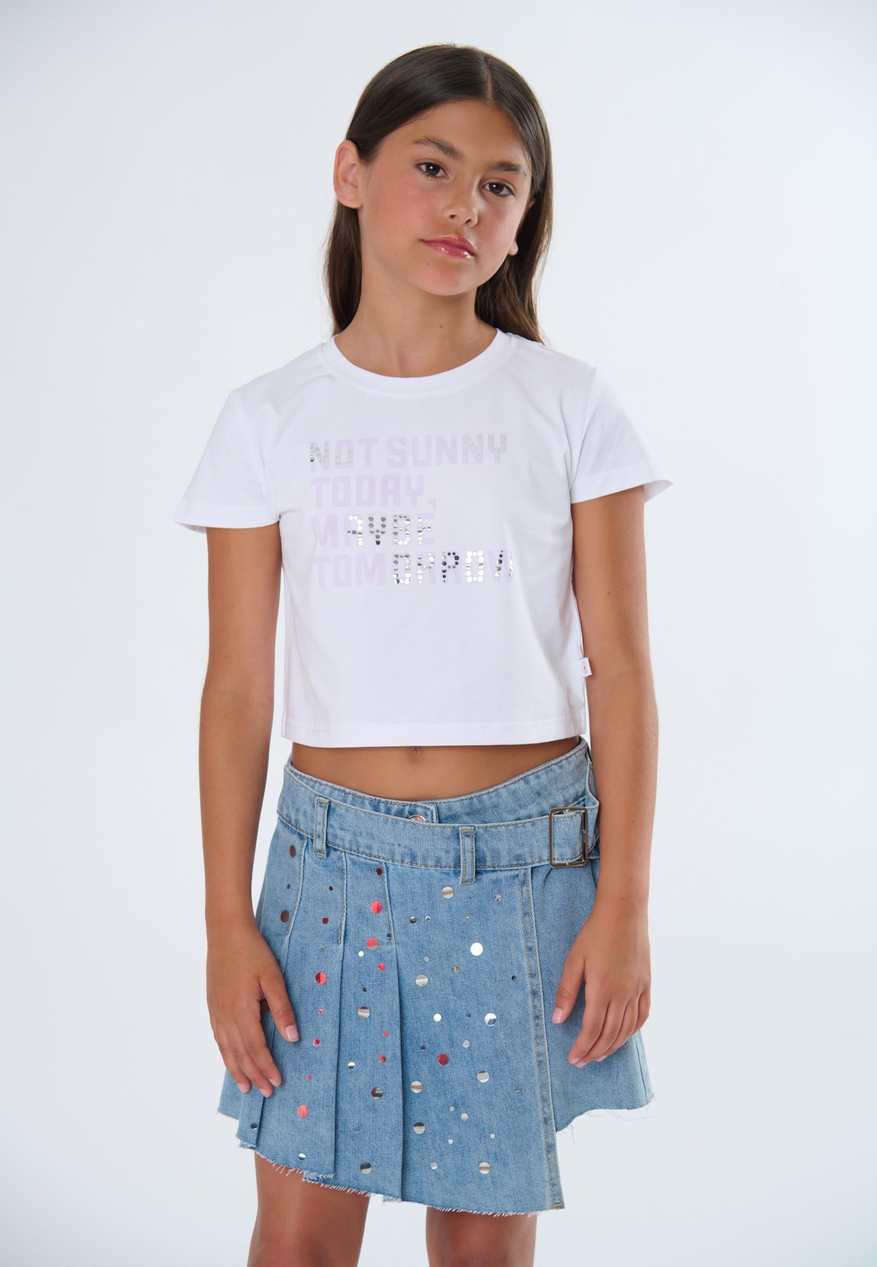 SHORTS BAMBINA IN DENIM CON PIEGHE E DETTAGLI LUMINOSI TO BE TOO T1392P JEANS TO BE TOO 