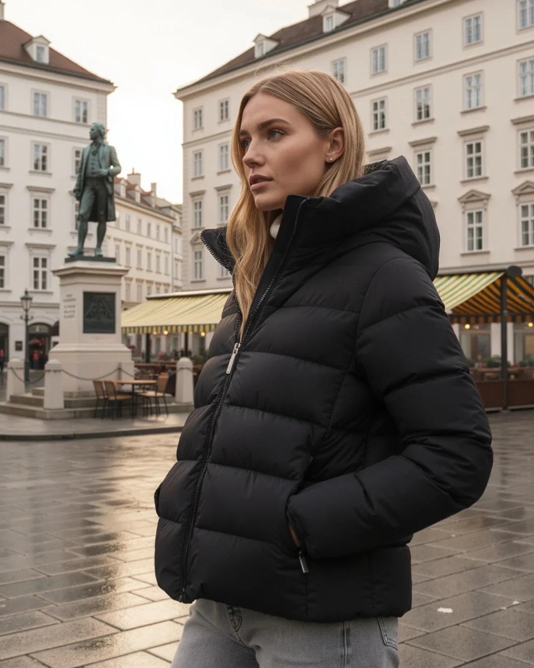 piumino donna con cappuccio nero freedomday O00056 BLACK FREEDOMDAY 