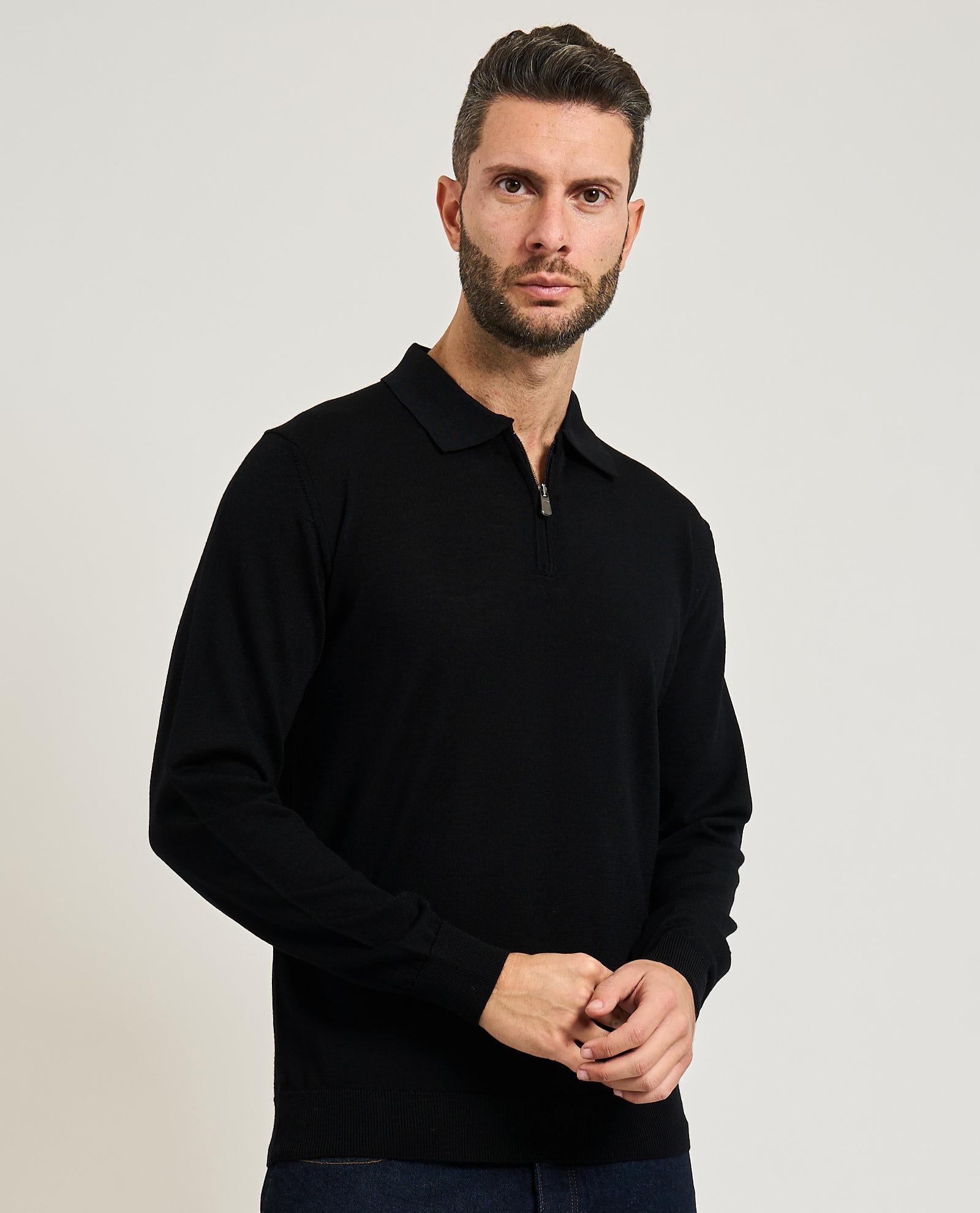 POLO UOMO MEZZA ZIP IN LANA MERINOS NERO GAZZARRINI MI545 NERO GAZZARINI 