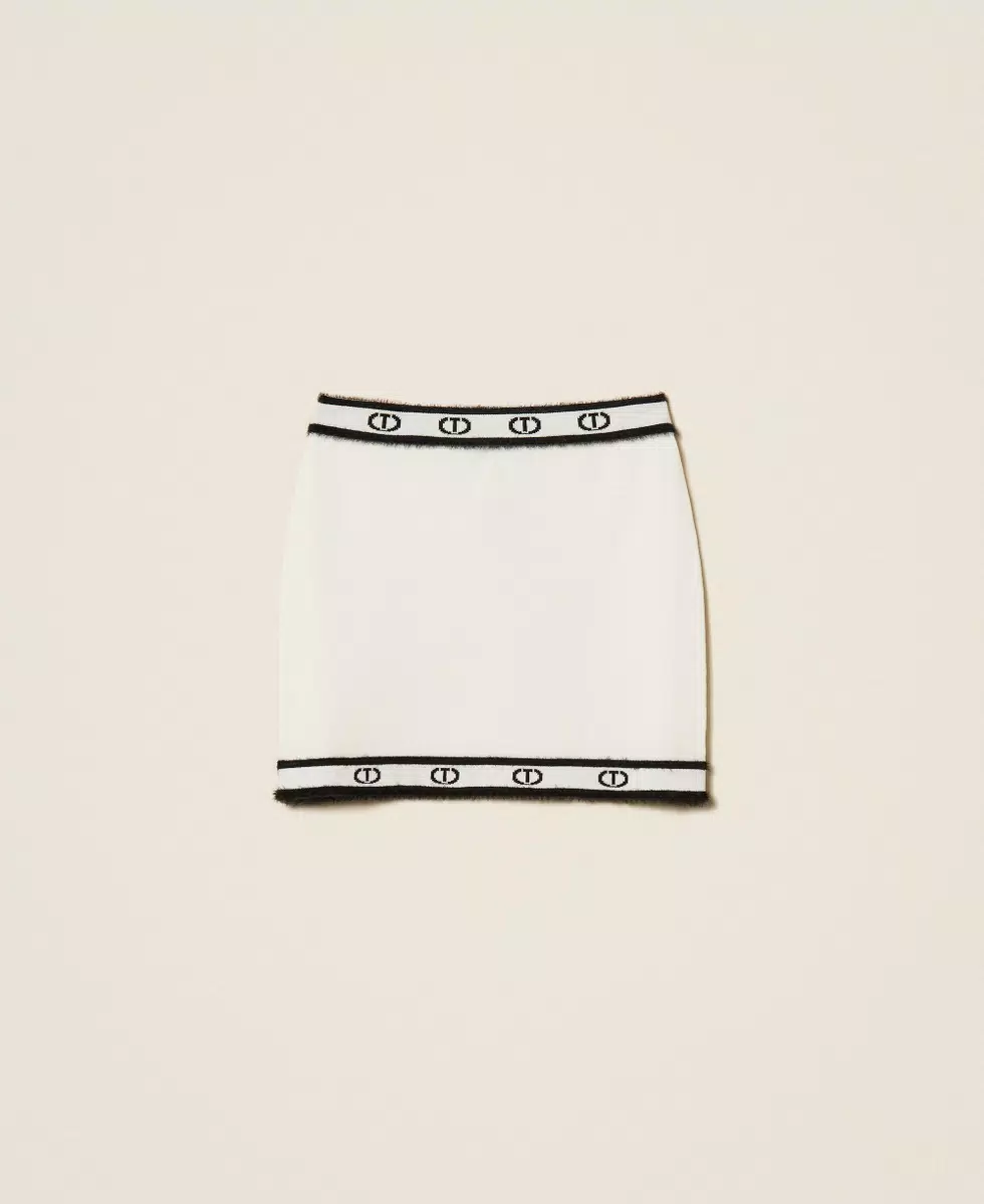 GONNA BAMBINA IN MAGLI CON LOGO IN VITA E SUL FONDO NERA TWINSET 252GJ3072 BIANCO-NERO TWINSET KIDS 