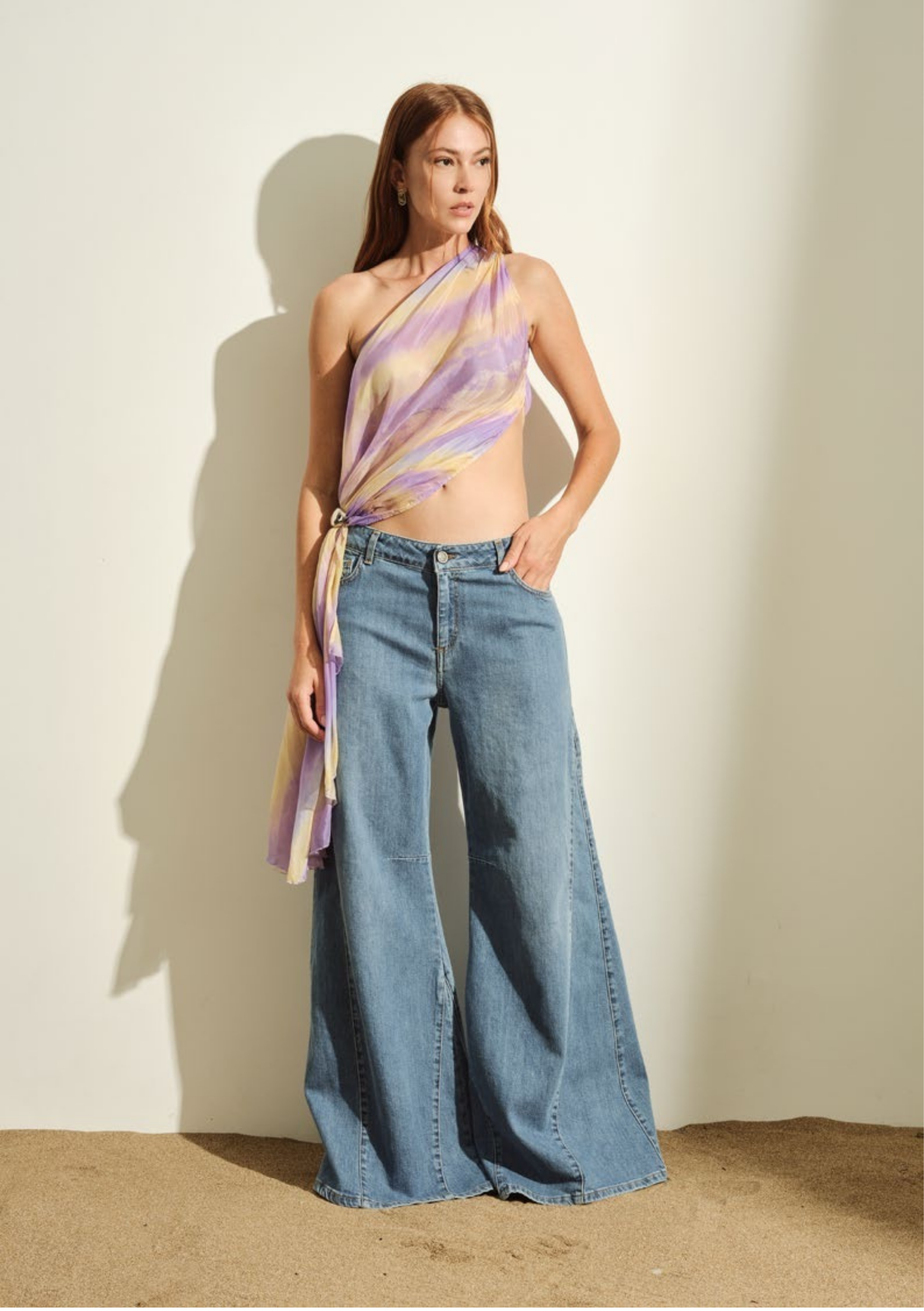 TOP DONNA CON ANELLO MONOSPALLA SFUMATO LILLA JIJIL TP228 SFUMATO LILLA JIJIL 