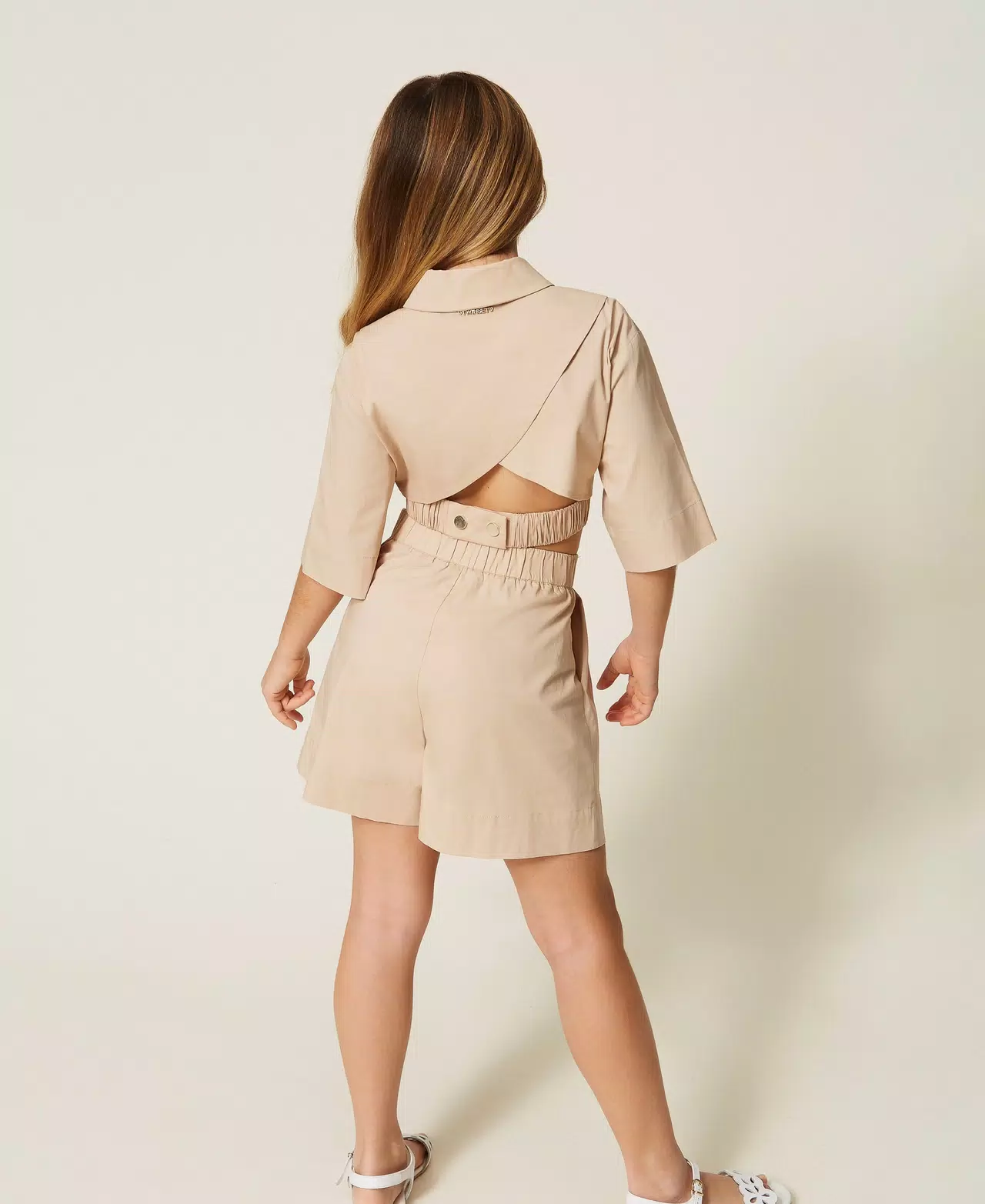 COORDINATO CAMICIA E SHORTS in popeline beige twinset 261GJ2014 SAFARI TWINSET KIDS 