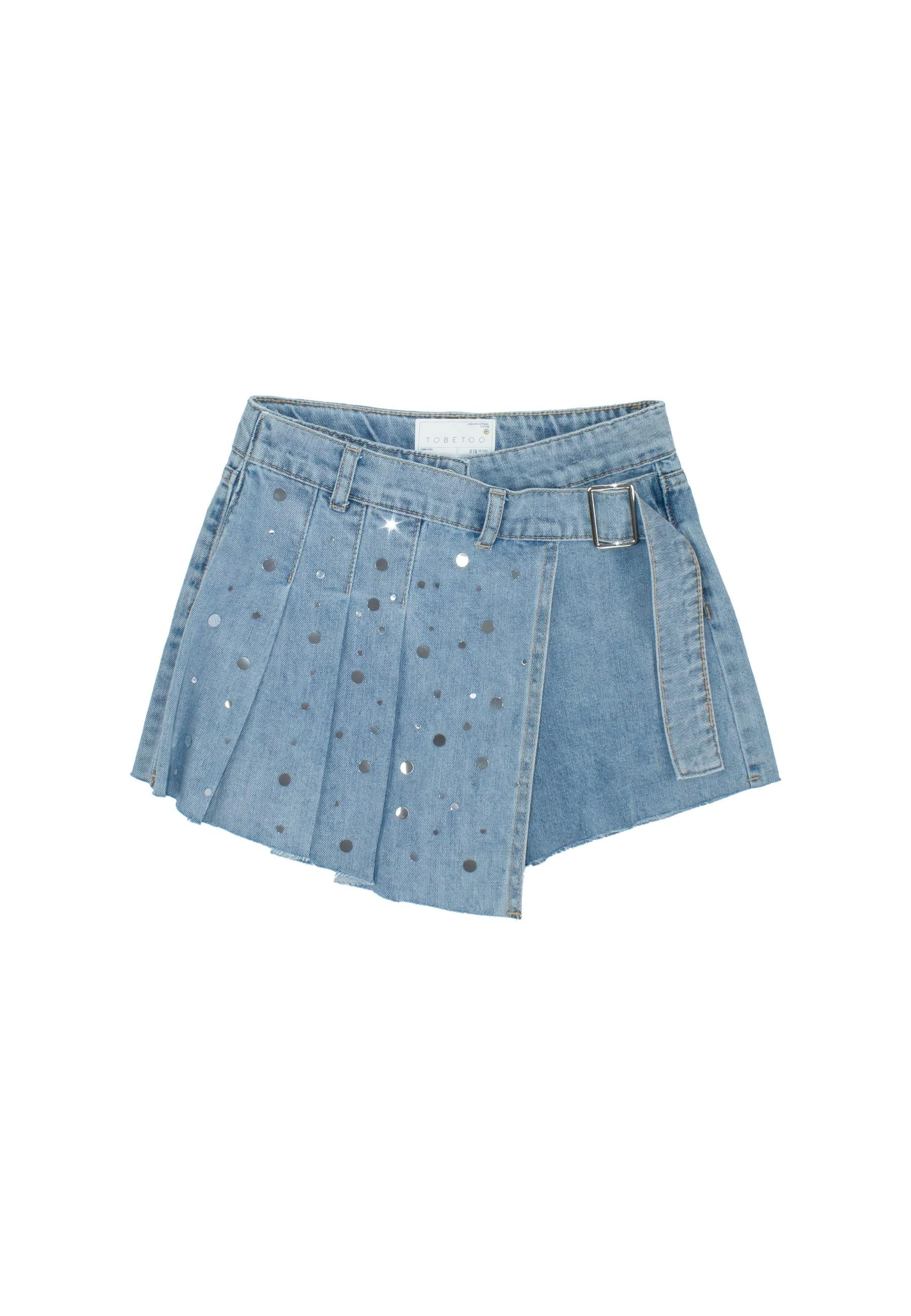 SHORTS BAMBINA IN DENIM CON PIEGHE E DETTAGLI LUMINOSI TO BE TOO T1392P JEANS TO BE TOO 