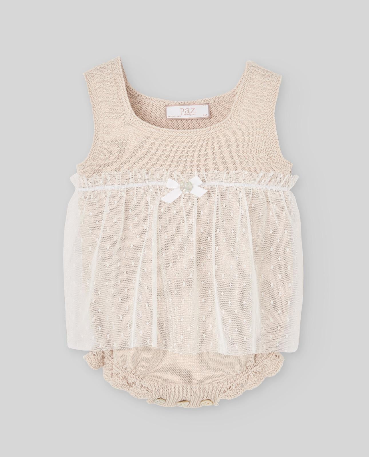 BODY NEONATA IN COTONE CON TULLE SABBIA PAZ RODRIGUEZ 020-123499 SABBIA PAZ RODRIGUEZ 