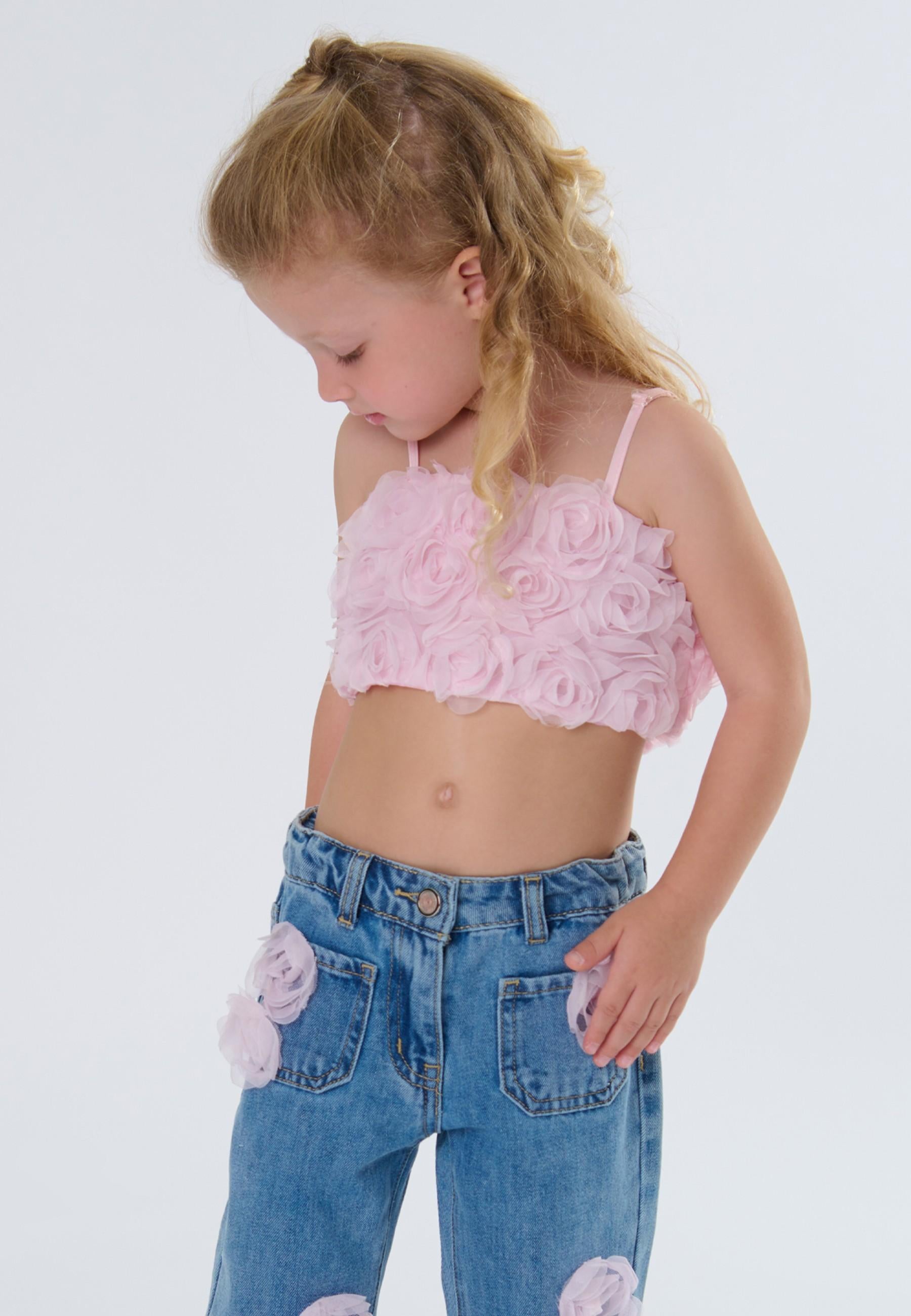 top BAMBINA FIORI APPLICATI IN TULLE ROSA TO BE TOO TB1619Y ROSA PASTELLO TO BE TOO 