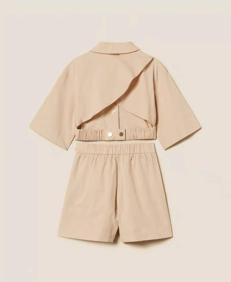 COORDINATO CAMICIA E SHORTS in popeline beige twinset 261GJ2014 SAFARI TWINSET KIDS 
