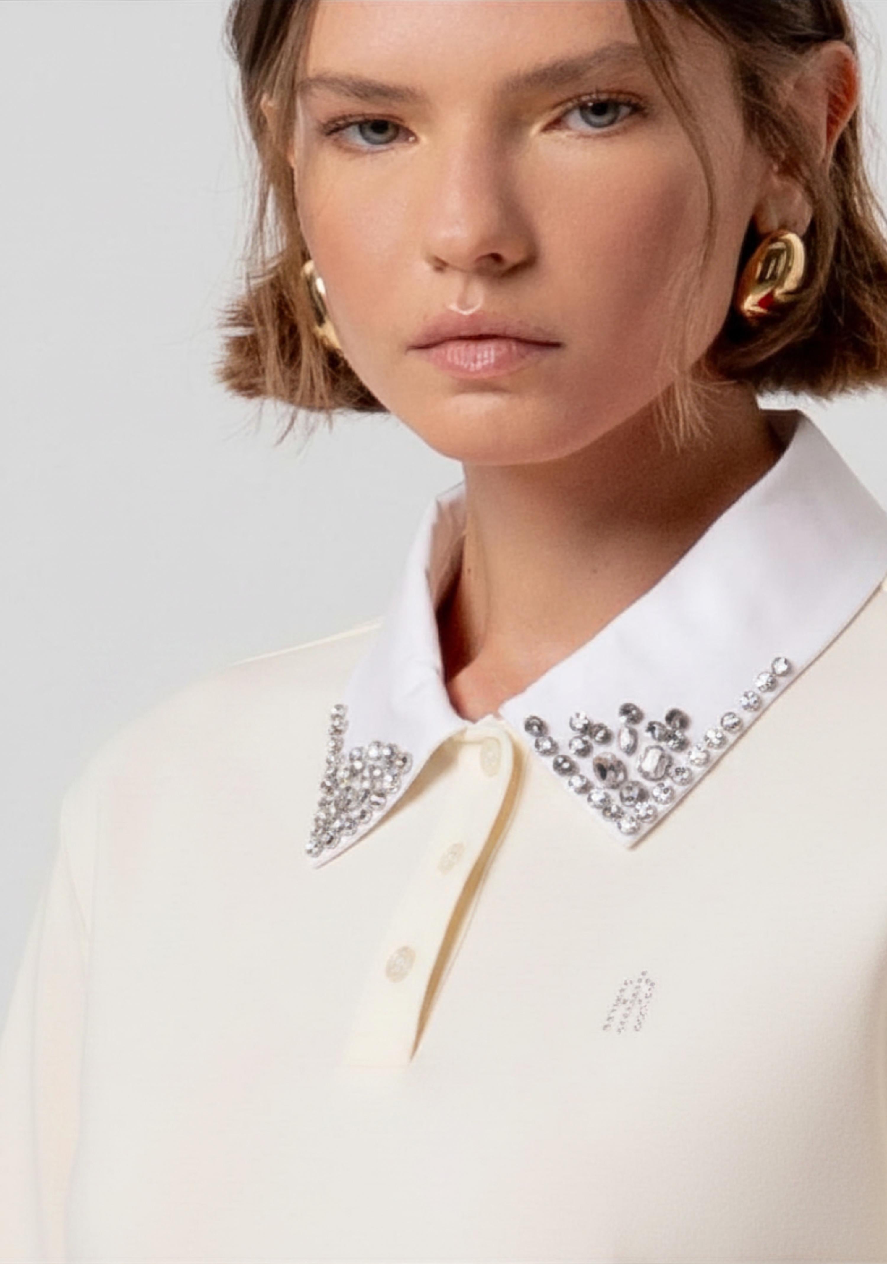 POLO DONNA CROPPED CON MANICHE CORTE BIANCO FRACOMINA FR26ST3038J40801 CREAM FRACOMINA 