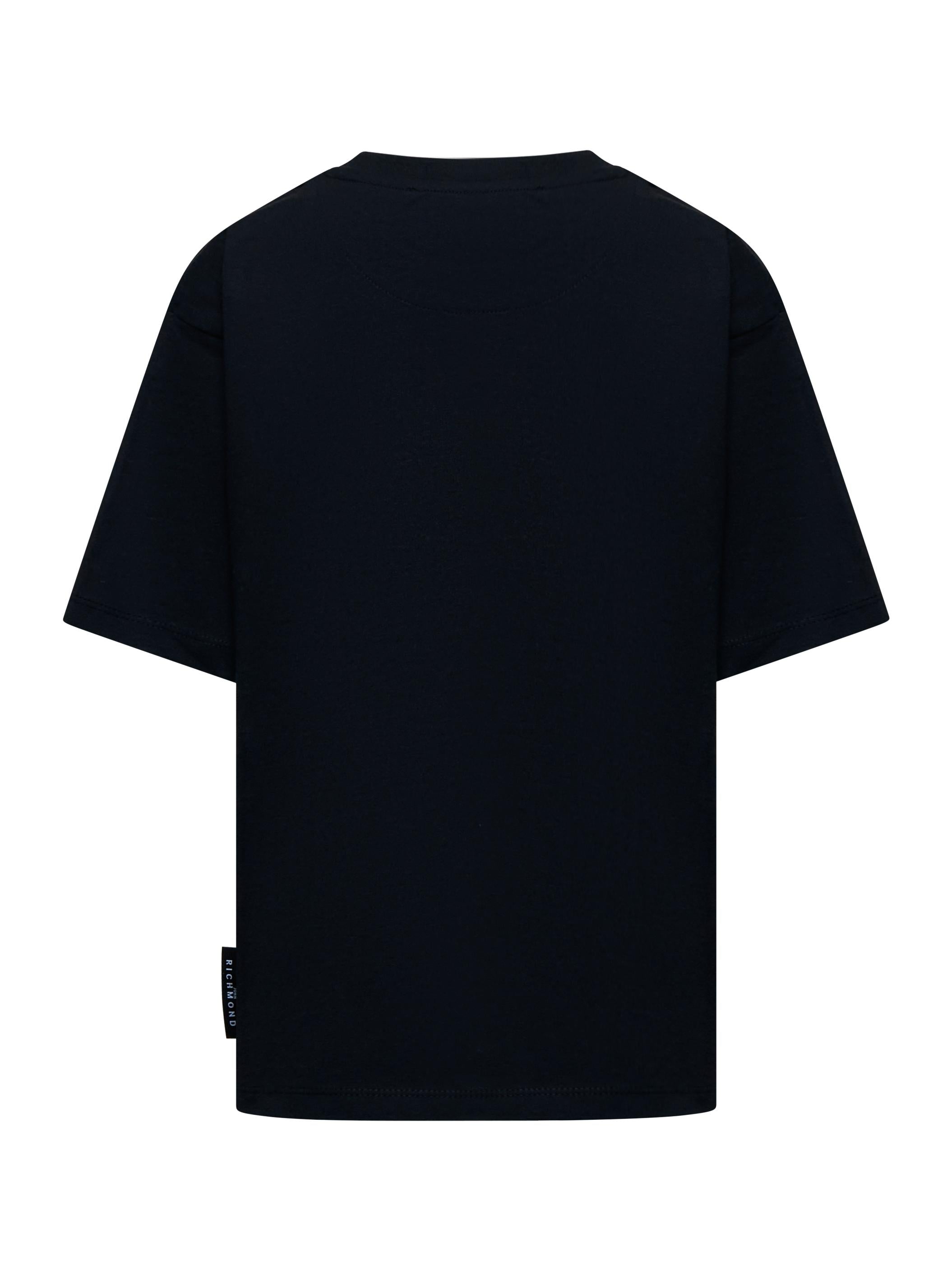 T-SHIRT OVER BAMBINO GATLOM MANICA LUNGA CON BANDA LOGATA SULLE MANICHE RBA25037TS BLACK JOHN RICHMOND JUNIOR 