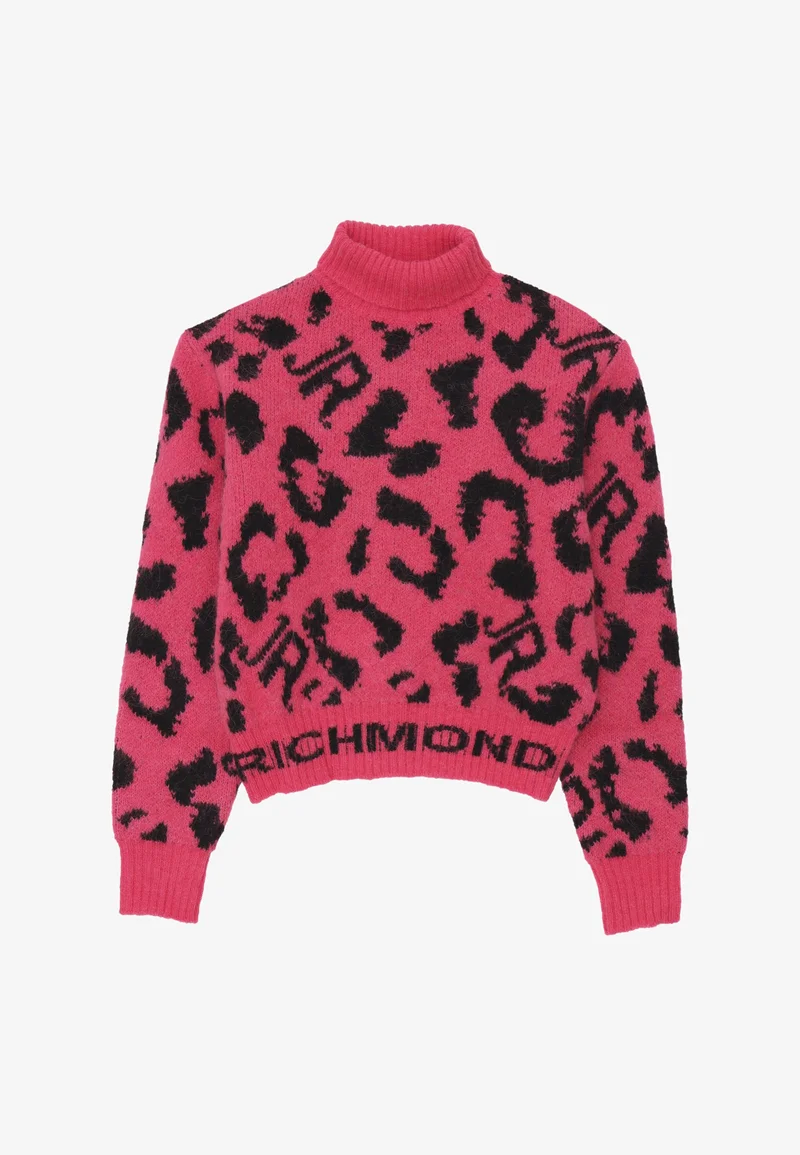 MAGLIONE BAMBINA DEFISIN COLLO ALTO MACULATO FUCSIA RICHMOND RGA25049MA HONEYSUCK LE SPOTTED JOHN RICHMOND JUNIOR 