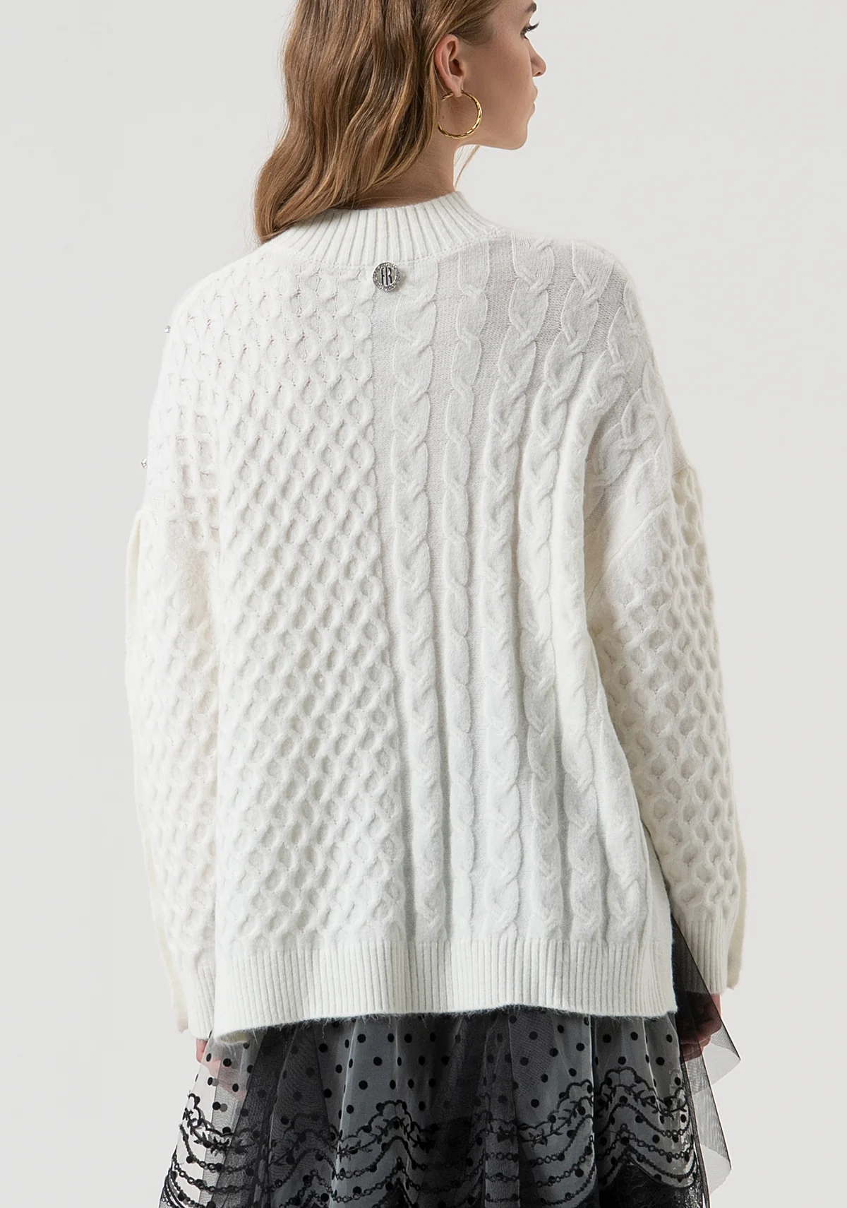 MAGLIA DONNA OVERSIZE CON STRASS APPLICATI CREAM FRACOMINA FR25WT7037K47101 CREAM FRACOMINA 