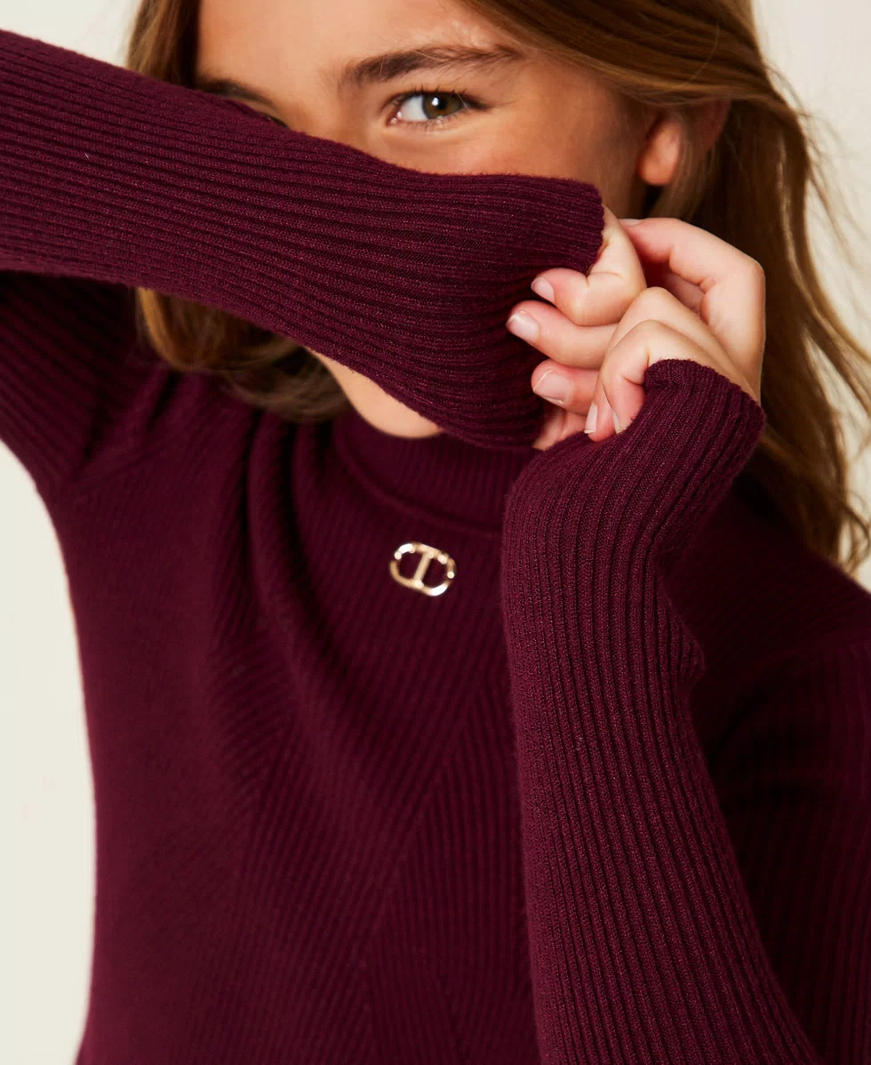 MAGLIA BAMBINA LUPETTO A COSTINE CON LOGO BURDUNDY TWINSET 252GJ3042 BURDUNDY TWINSET KIDS 