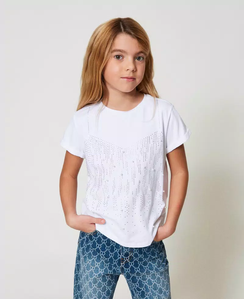 T-shirt con strass e perle 251GJ2486 BIANCO TWINSET KIDS 