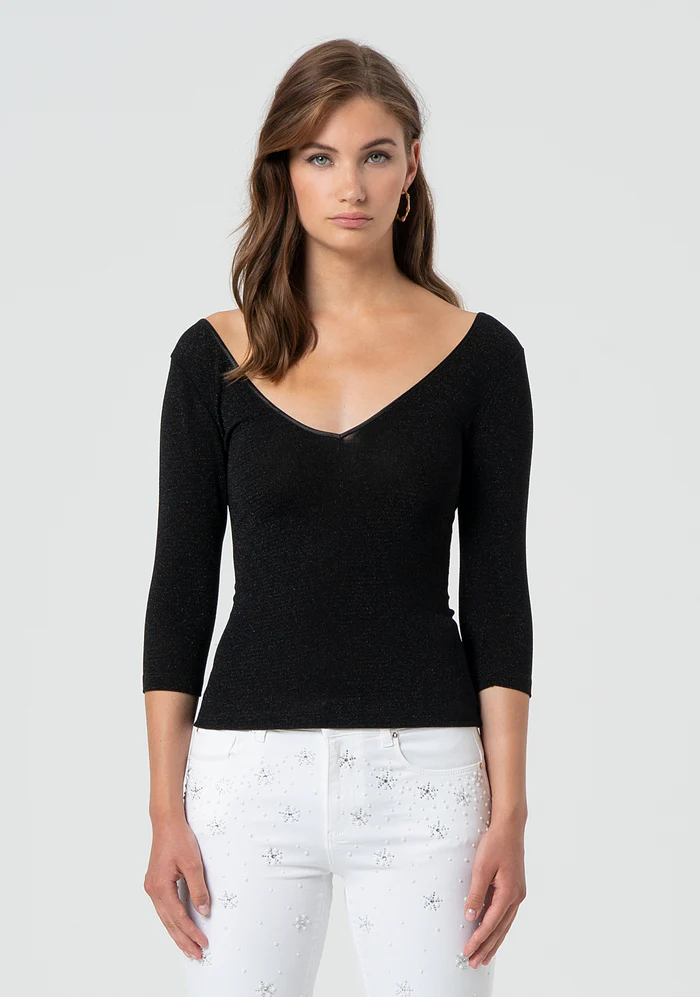 Top aderente con lurex<BR/> FR25ST1026J445Q7 BLACK FRACOMINA 