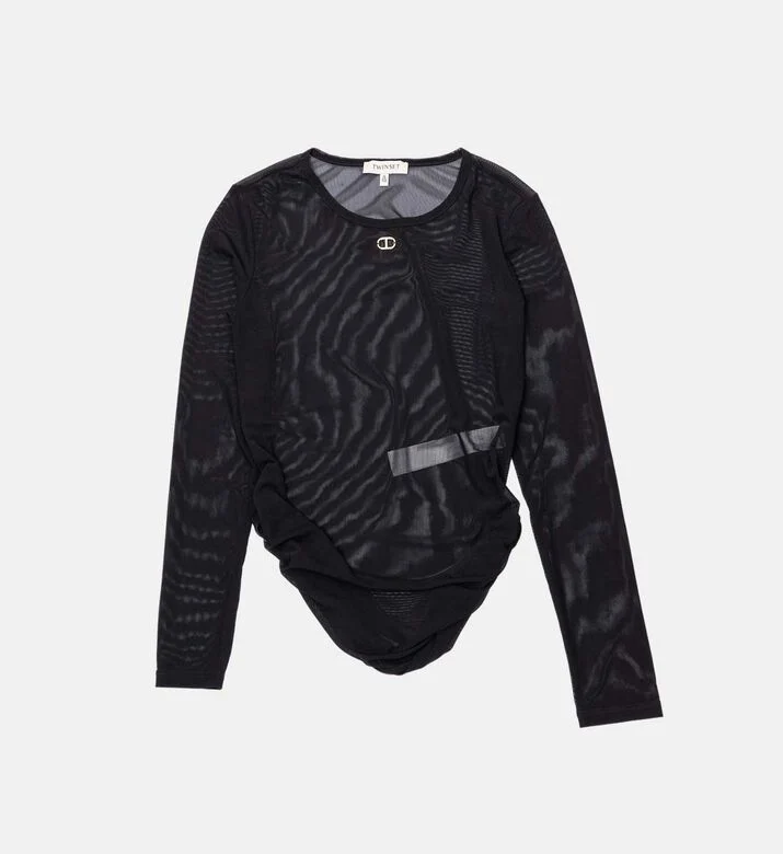 T-SHIRT BAMBINA MANICHE LUNGHE IN TULLE E PO NERA TWINSET 252GJ2311 NERO TWINSET KIDS 