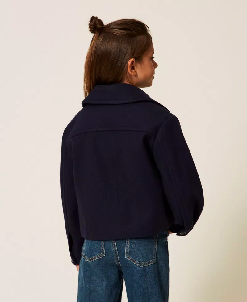 CAPPOTTINO BAMBINA CORTO IN PANNO CON ZIP BLU TWINSET 252GJ2151 CLASSIC BLU TWINSET KIDS 