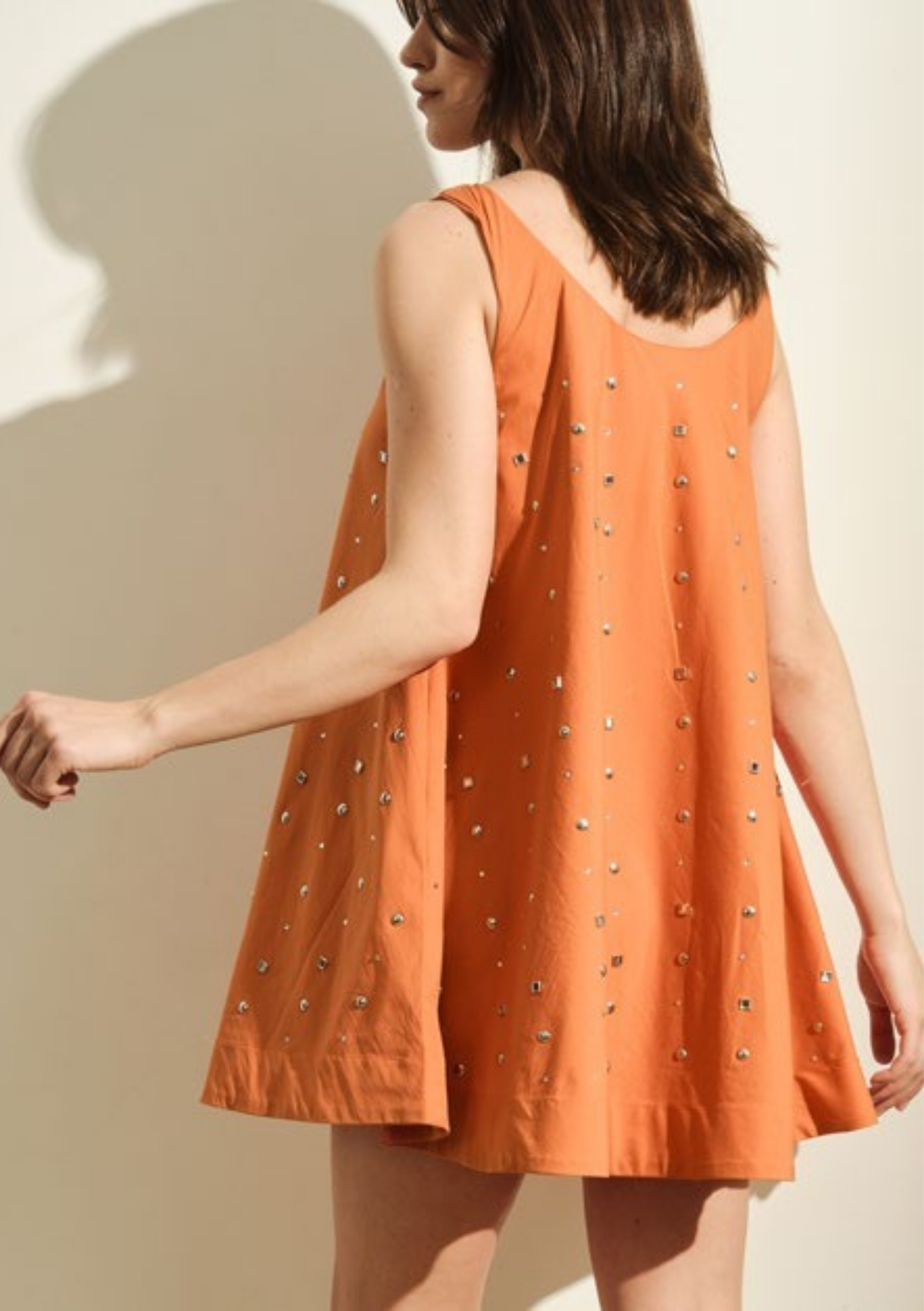 ABITO DONNA CORTO CON BORCHIE APPLICATE ARANCIONE JIJIL AB079 ARANCIONE JIJIL 