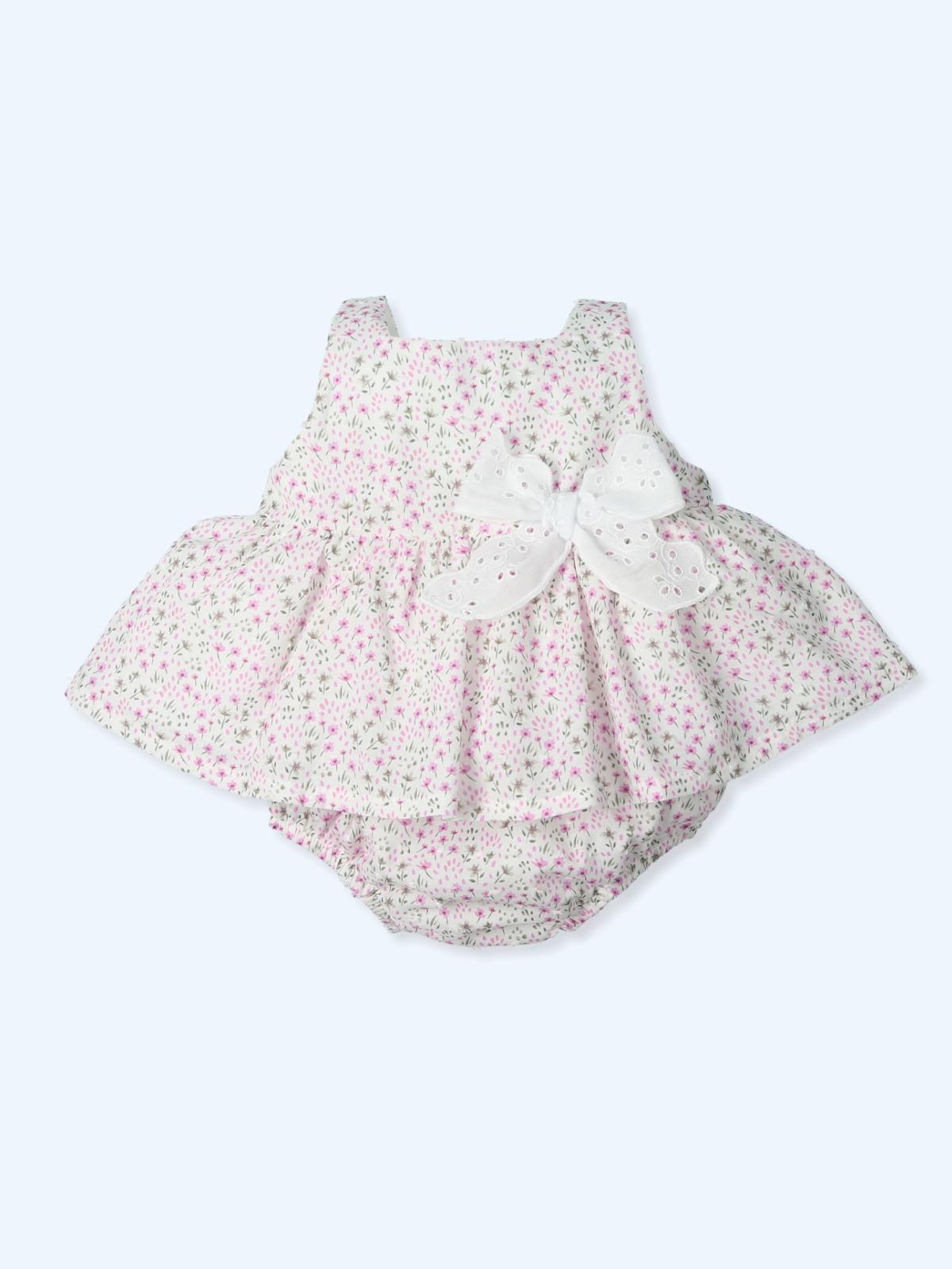 Il completo per bebè con camicetta in cotone stampa plumeti con fiocco in pizzo ricamato e culotte 9730 PASTEL MAC ILUSION KIDS 
