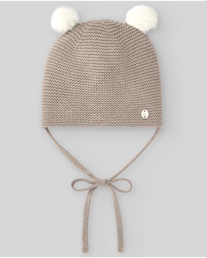 CAPPELLO NEONATO CON PON PON IN LANA BEIGE PAZ RODRIGUEZ 040-121187 SABBIA PAZ RODRIGUEZ 