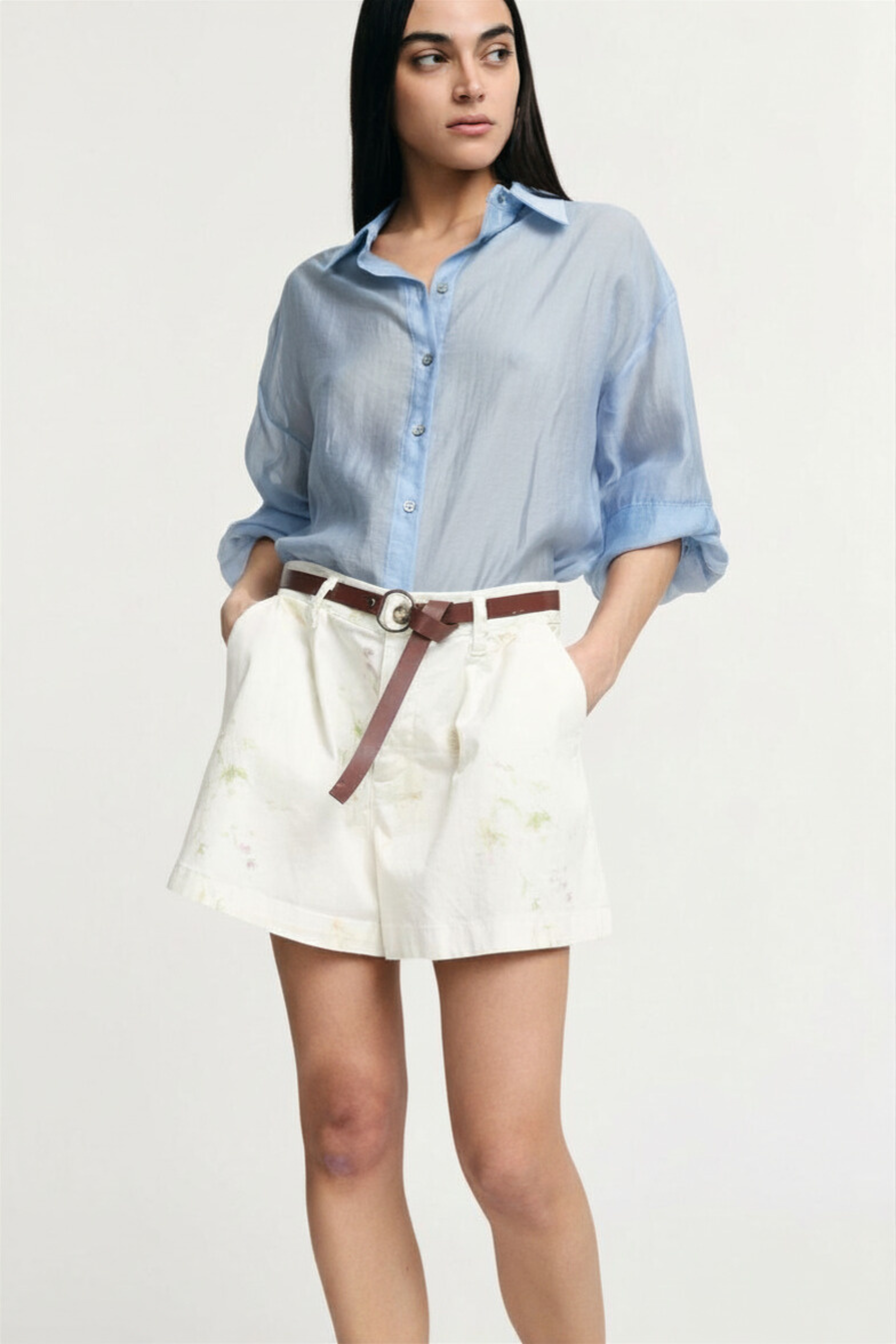camicia donna over size con collo azzurro please C1MTDYA000 AZZURRO PLEASE 