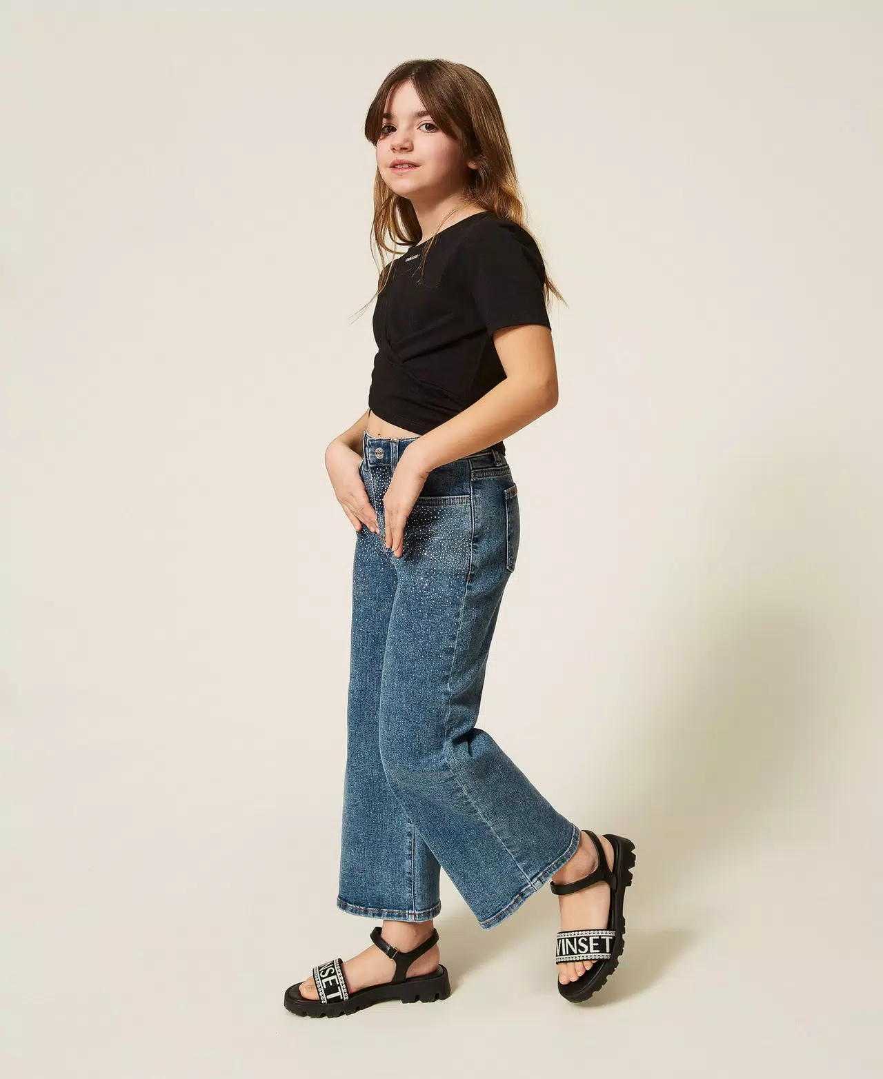 JEANS BAMBINA  CON STRASS ALL OVER DENIM TWINSET 261GJ2122 DENIM BLU TWINSET KIDS 