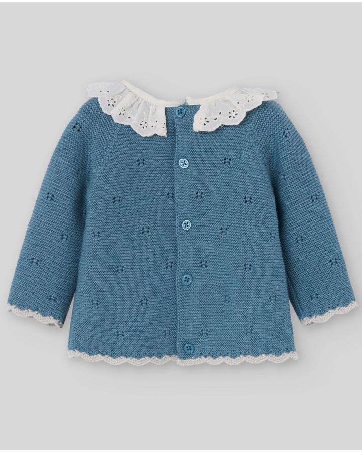 COORDINATO NEONATA MAGLIA CON COLLO E PANTALONCINO IN LANA PETROLIO PAZ RODRIGUEZ 103C-123123 UNICO PAZ RODRIGUEZ 