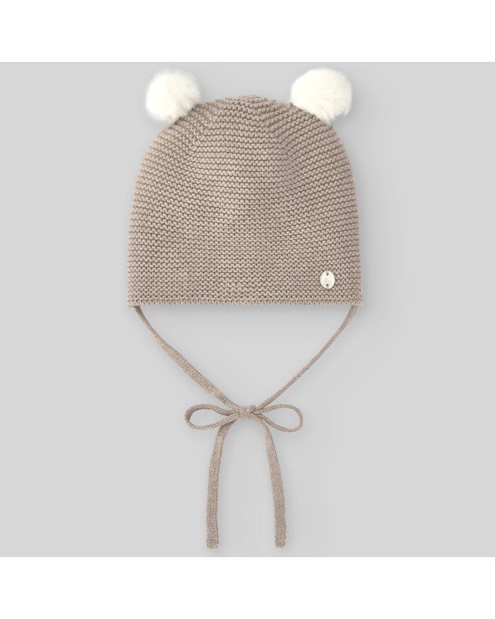 CAPPELLO NEONATO CON PON PON IN LANA BEIGE PAZ RODRIGUEZ 040-121187 SABBIA PAZ RODRIGUEZ 