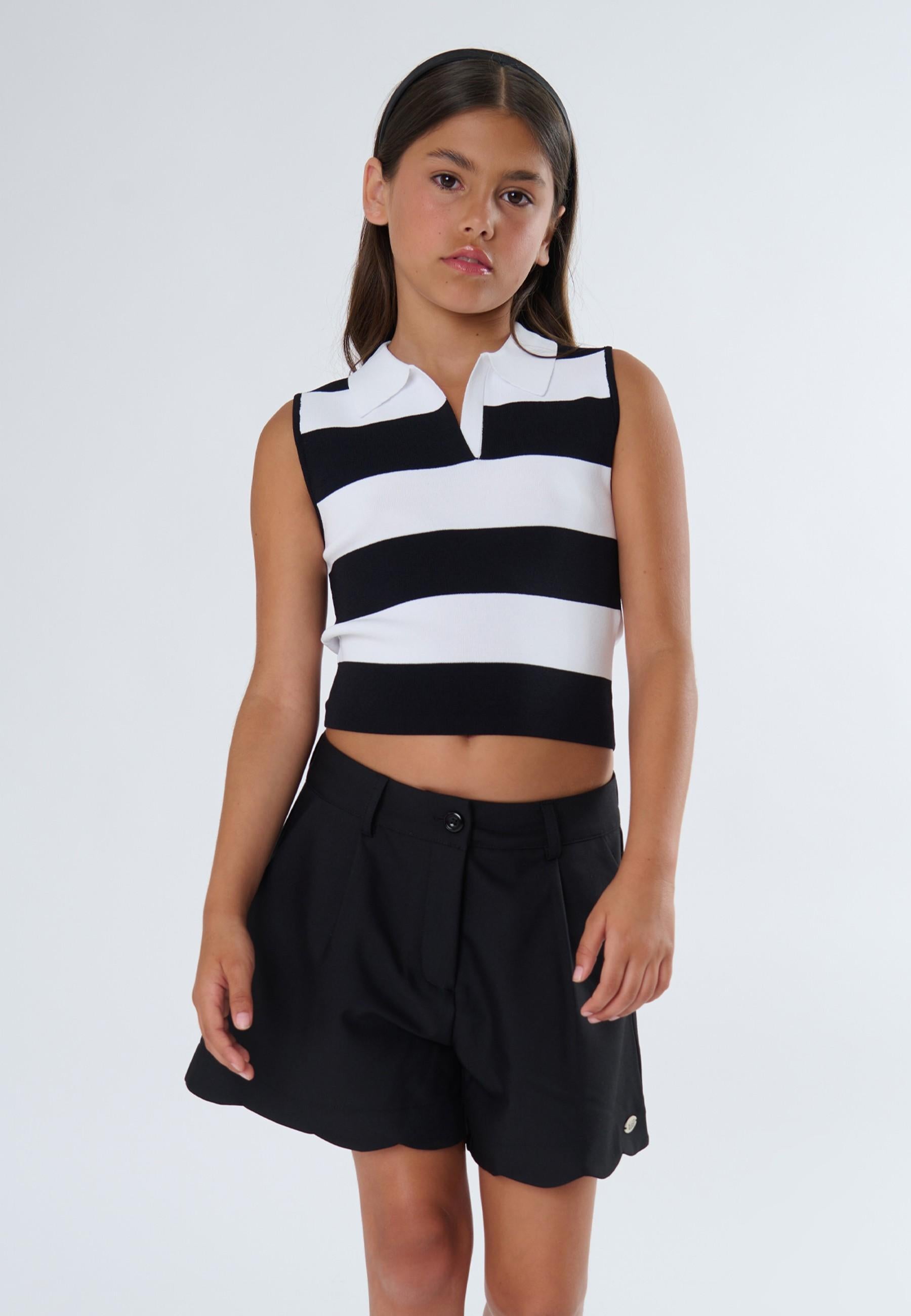 POLO RAGAZZA  IN FILO A RIGHE BIANCO E NERO TO BE TOO T1326T NERO/BIANCO TO BE TOO 