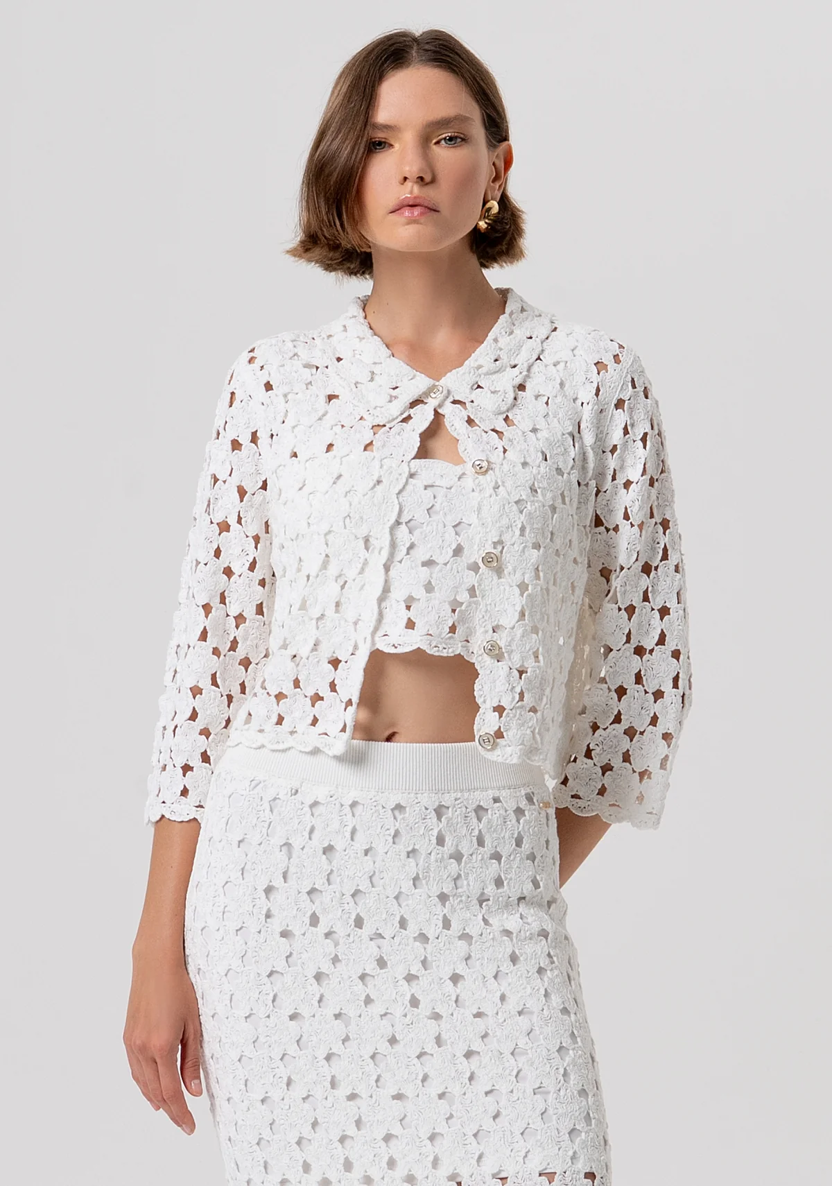 CARDIGAN DONNA REGULAR IN PIZZO BIANCO FRACOMINA FR26ST8018K488R6 CREAM FRACOMINA 
