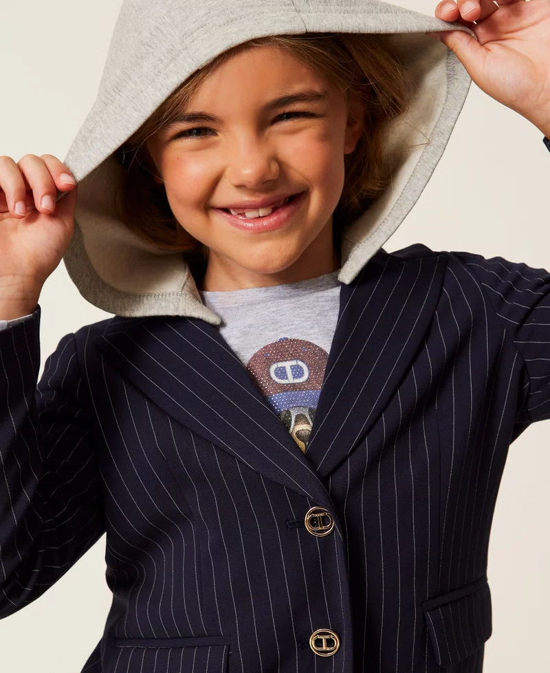 Giacca BAMBINA  blazer gessata con cappuccio BLU TWINSET 25GJ2040 BLU TWINSET KIDS 