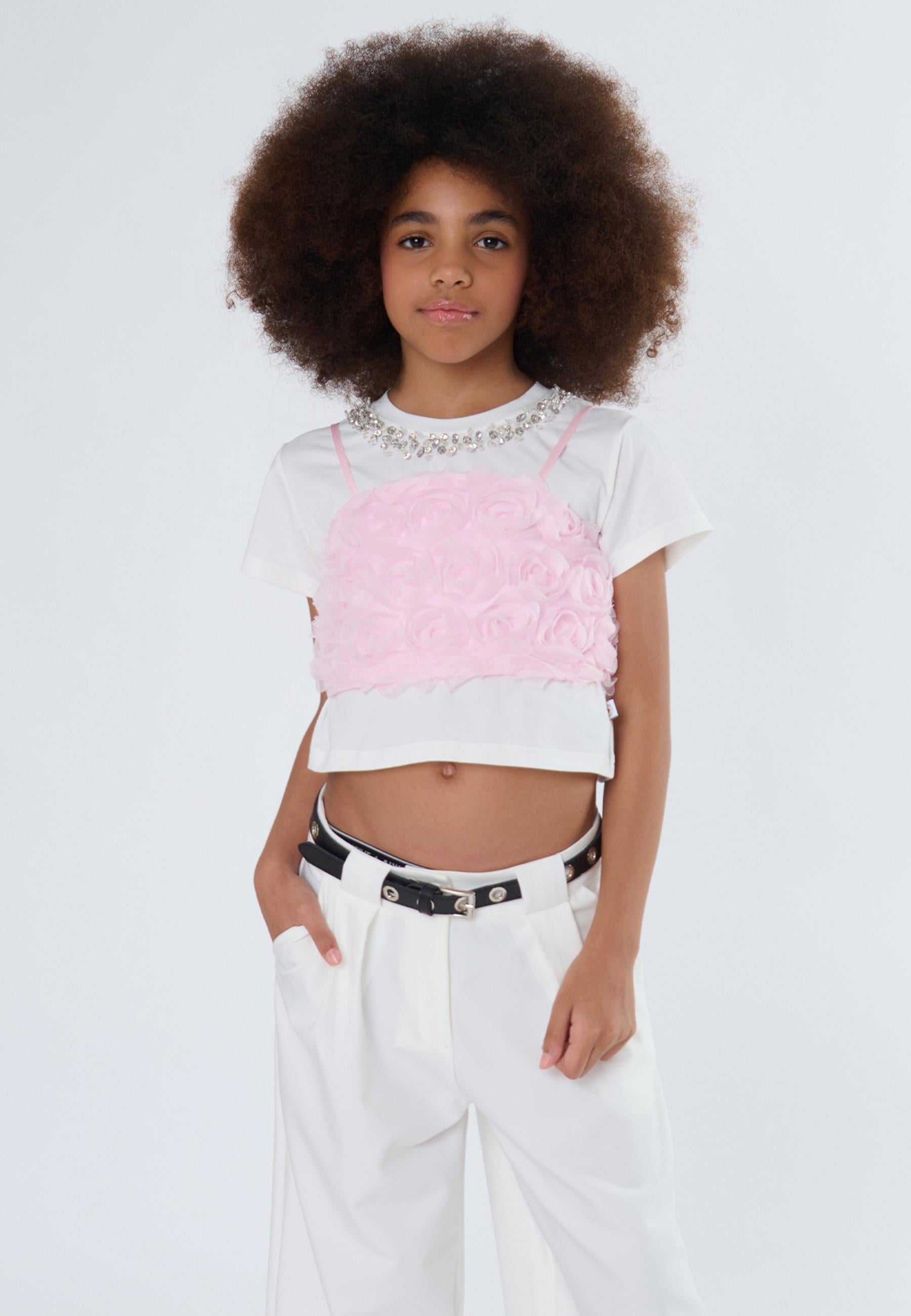 top bambina a bustier con applicazioni in rilievo rosa to be too T1459Y ROSA TO BE TOO 