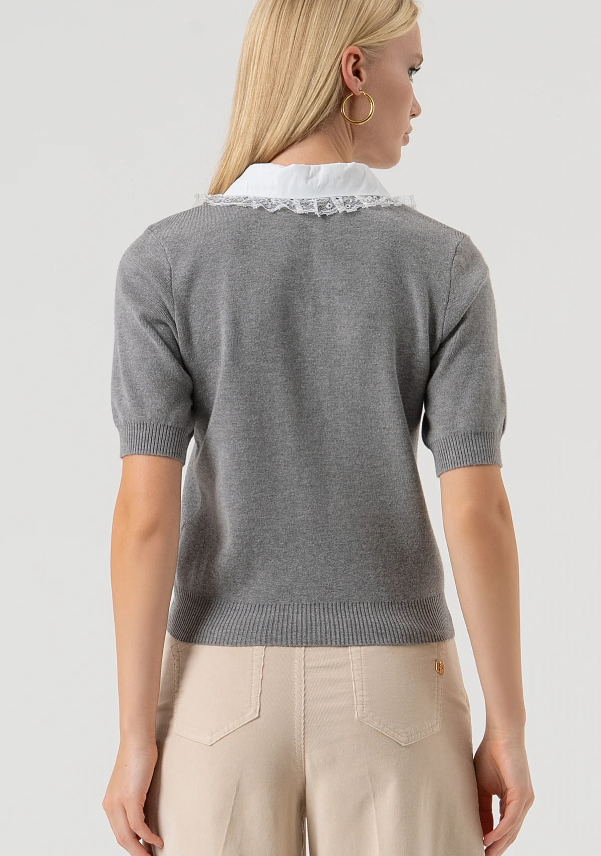 MAGLIA DONNA MEZZA MANICA CON COLLETTO GRIGIA FRACOMINA FR25WT7006K50401 GREY MELANGE FRACOMINA 