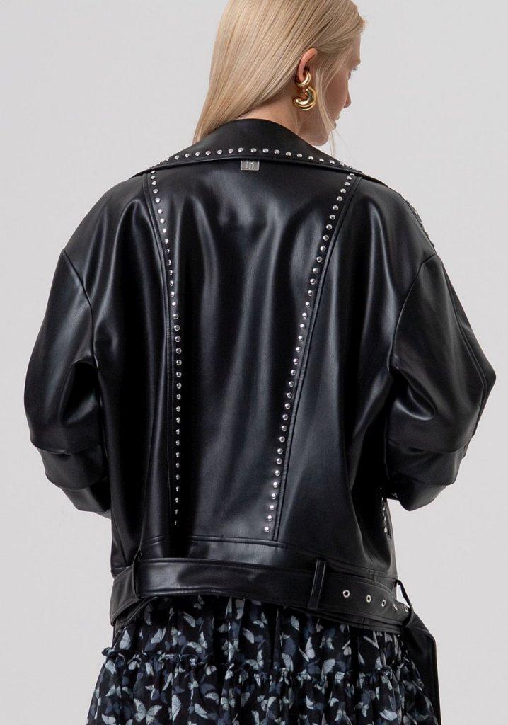GIUBBINO DONNA  over modello biker con borchie NERO FRACOMINA <BR/> FR26SC1001P411D9 NERO FRACOMINA 