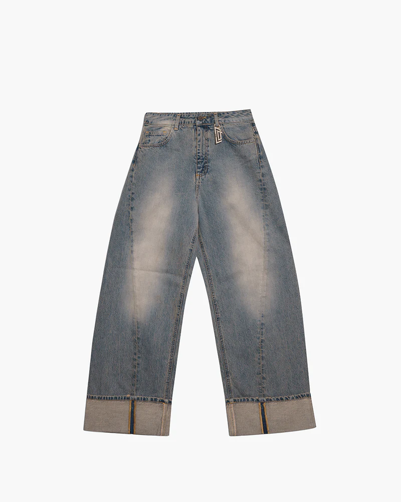 PANTALONE DONNA IN DENIM PALAZZO CON RISVOLTO SUL FONDO  JIJIL PJ048 DENIM ACID JIJIL 
