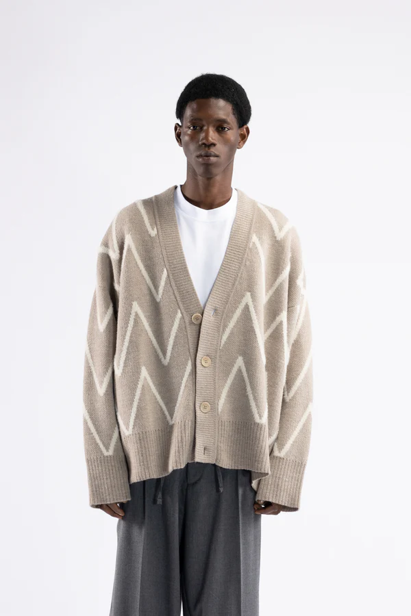 CARDIGAN UOMO OVERSIZE MOTIVO GEOMETRICO BEIGE I'M BRIAN MA3418 BEIGE I'M BRIAN 