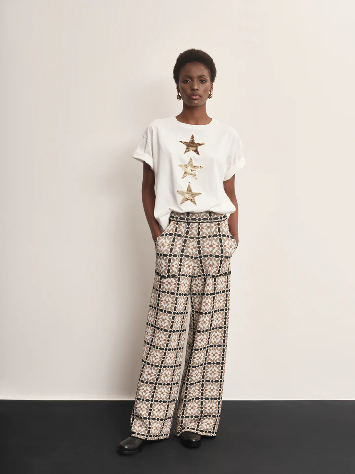 Pantalone AKEP pattern geometrico jacquard e lurex<BR/> PTKD09005 UNICO AKEP 