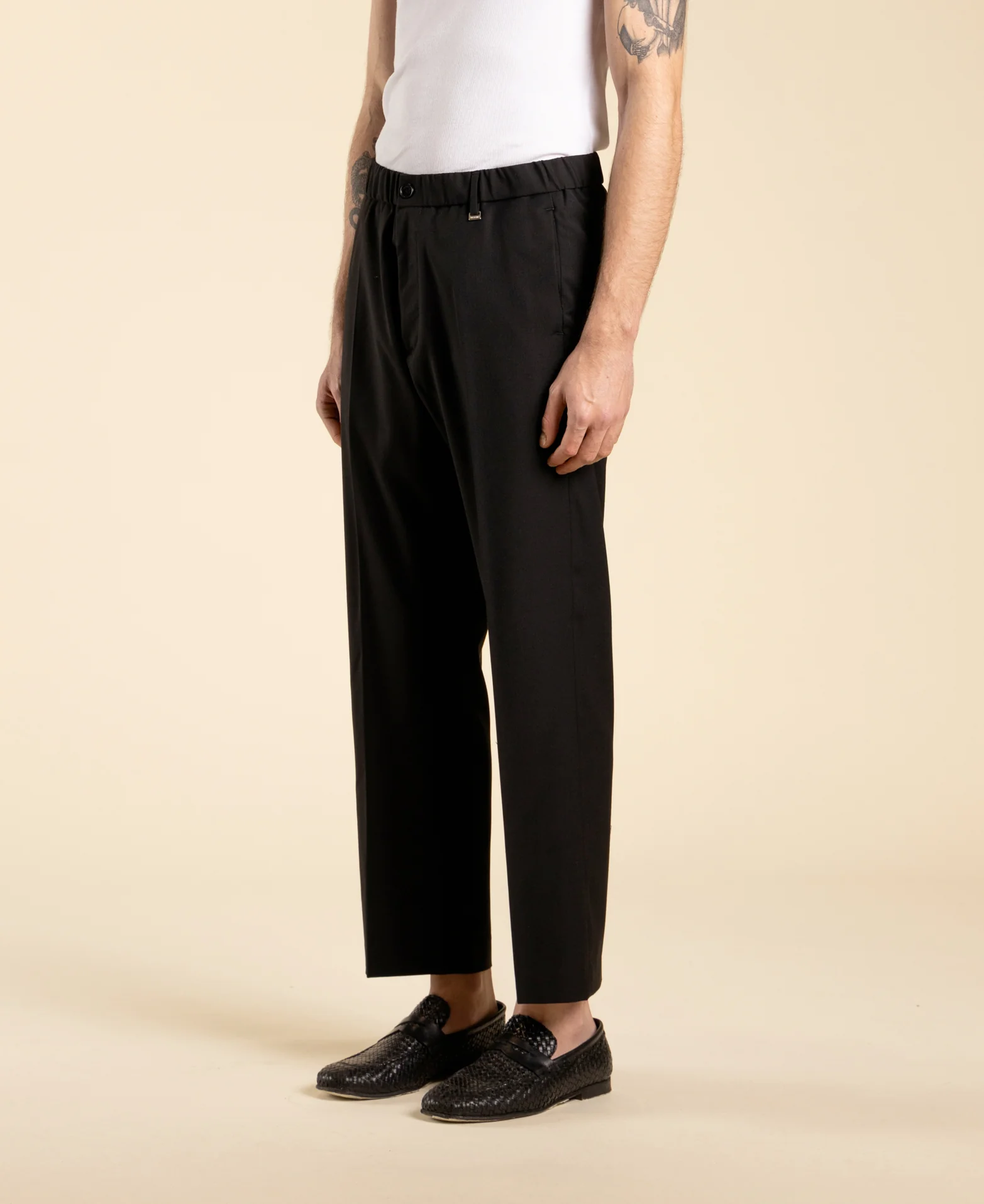 pantalone gamba dritta elastico in vita PA3268 NERO I'M BRIAN 
