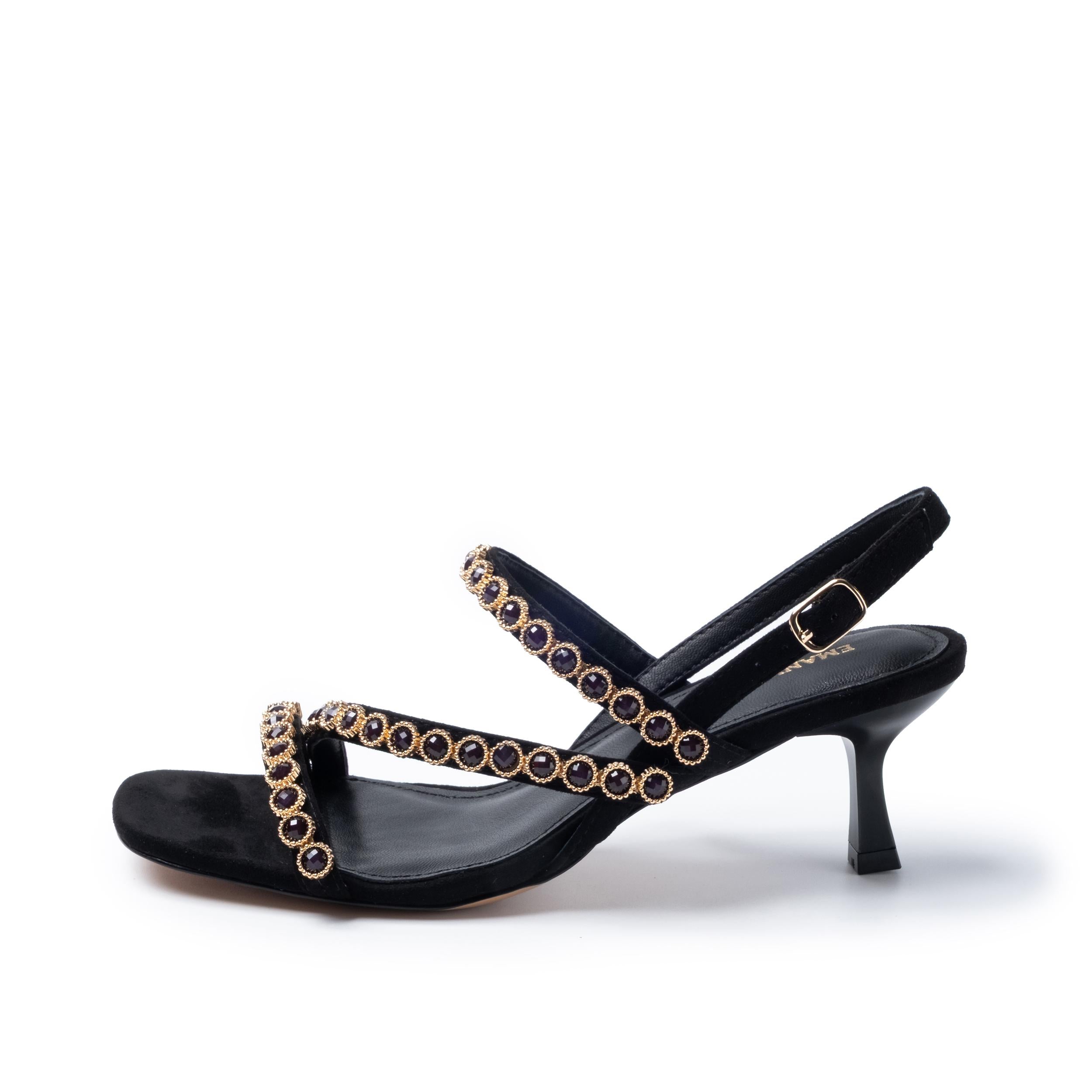 sandali donna con tacco e strass applicati nero emanuelle vee 461M-230-12-T176 NERO EMANUELLE VEE 