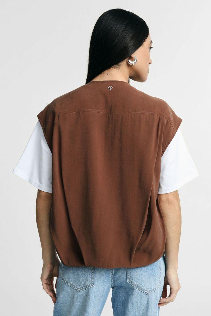 GILET DONNA CON ZIP E TASCHE FRONTALI TABACCO PLEASE L0FDDVS000 TABACCO PLEASE 