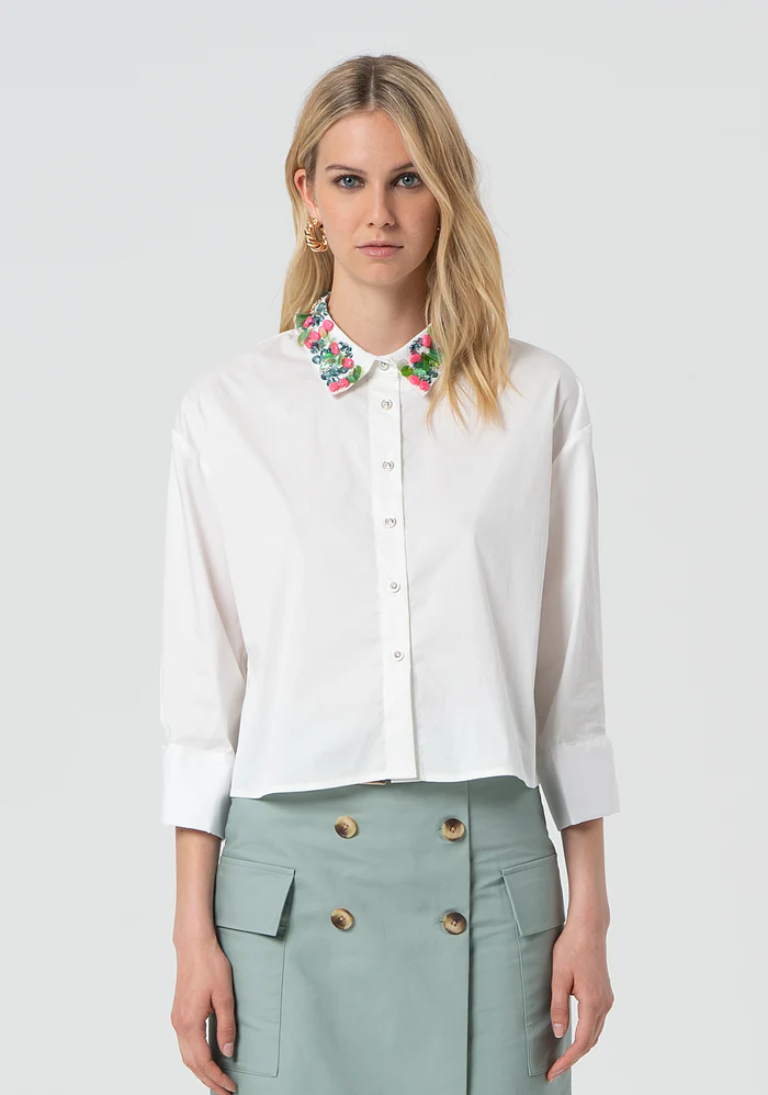 Camicia cropped in popeline